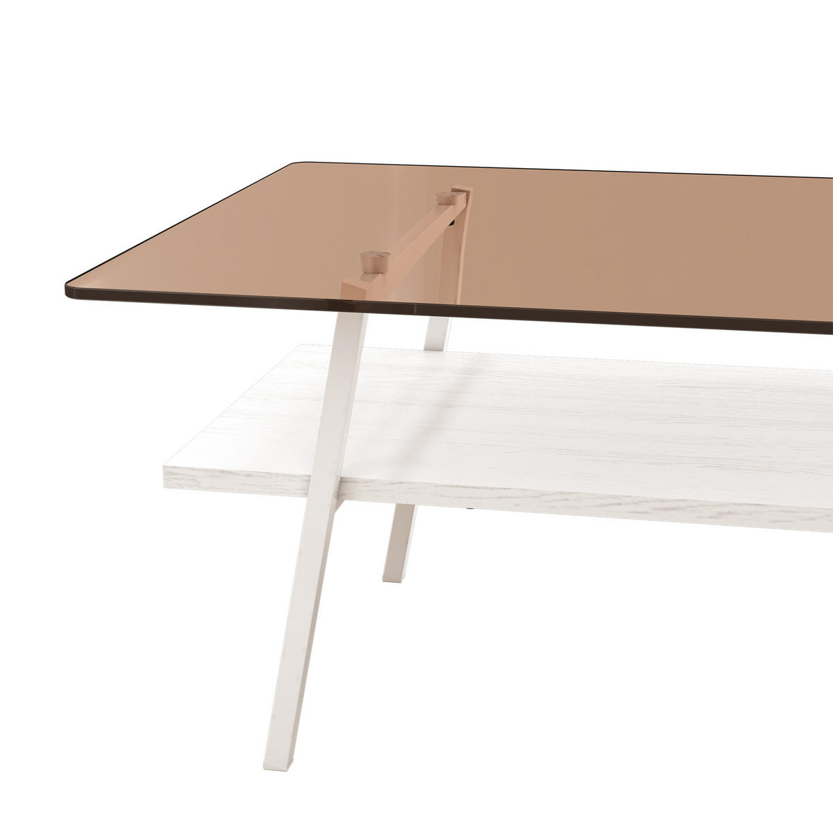 COUCHTISCH aus Hartglas 98x58x42 cm und MDF Braun-Weiß mit Metallbeinen - Braun, Holzwerkstoff (98/58/42.5cm) - IVMEU