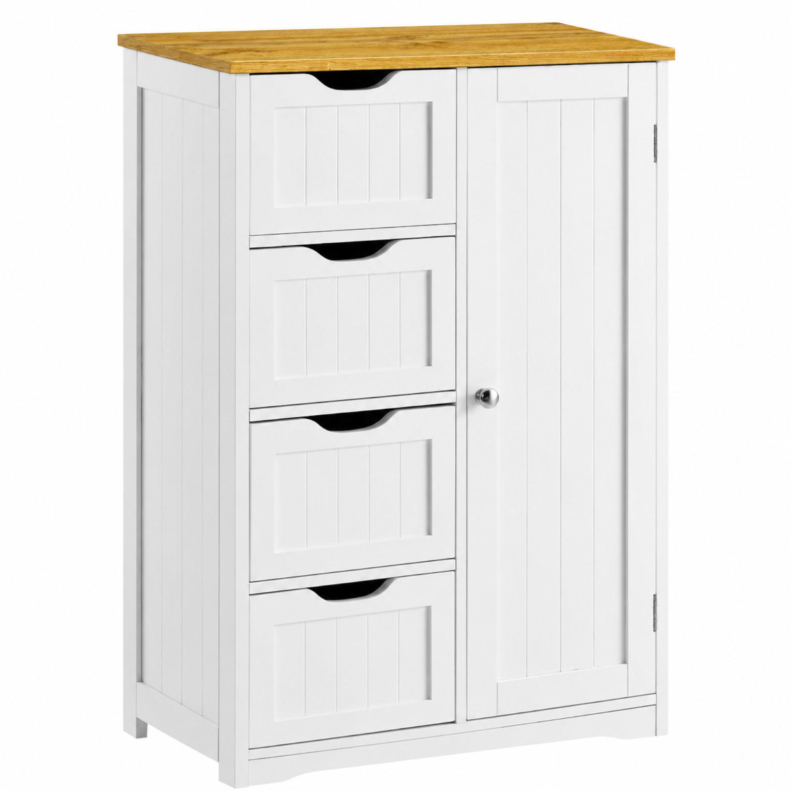 BADEZIMMERSCHRANK MDF Weiß Eiche 4 Schubladen 1 Tür 60x30x80 cm - Weiß, Holzwerkstoff (60/80/30cm) - Begryf