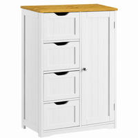 BADEZIMMERSCHRANK MDF Weiß Eiche 4 Schubladen 1 Tür 60x30x80 cm - Weiß, Holzwerkstoff (60/80/30cm) - Begryf