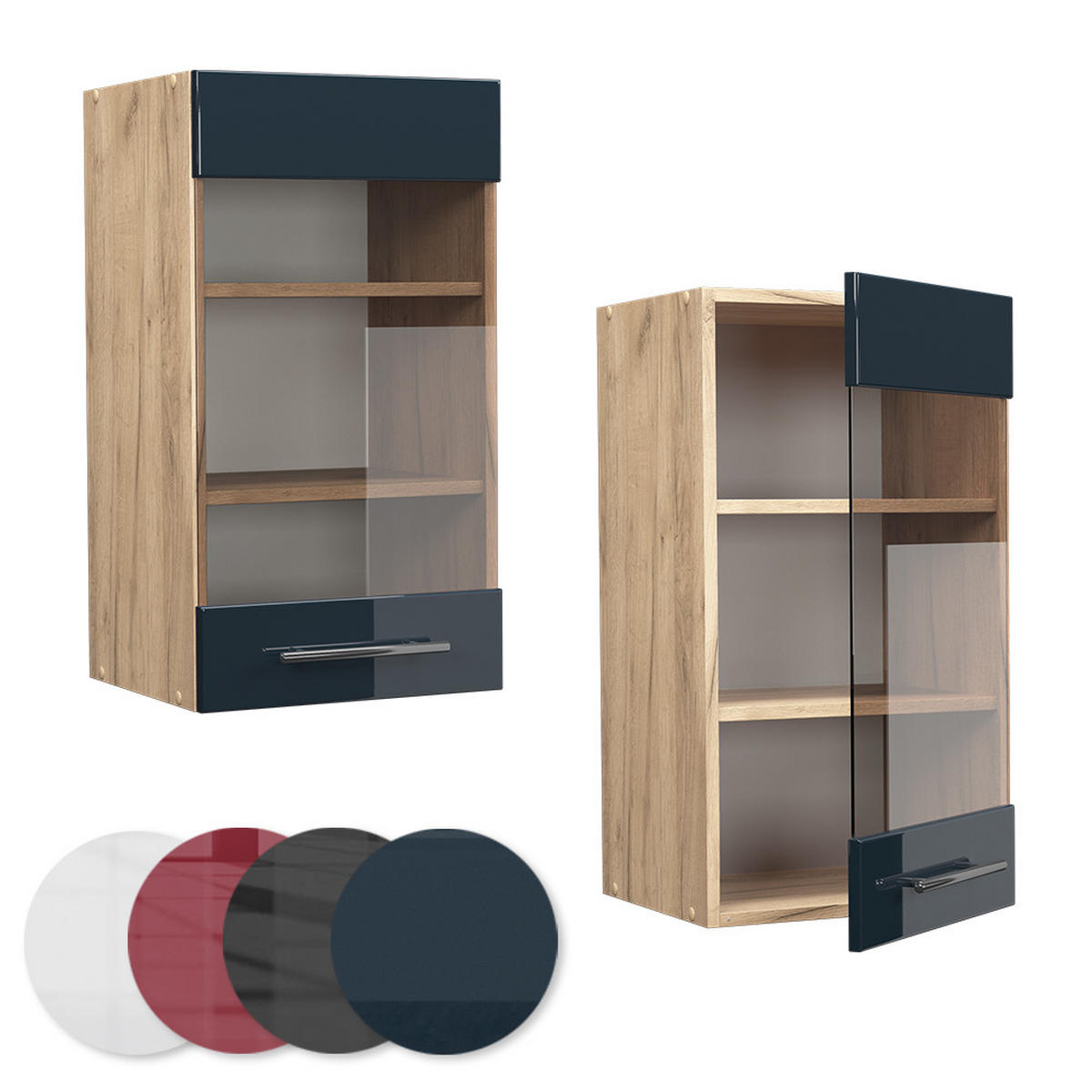 KUCHYŇSKÉ SKŘÍŇKY Fame-Line Tmavě modrá s vysokým leskem - medově dubová/tmavě modrá, kompozitní dřevo (40/72/34.1cm) - Vicco