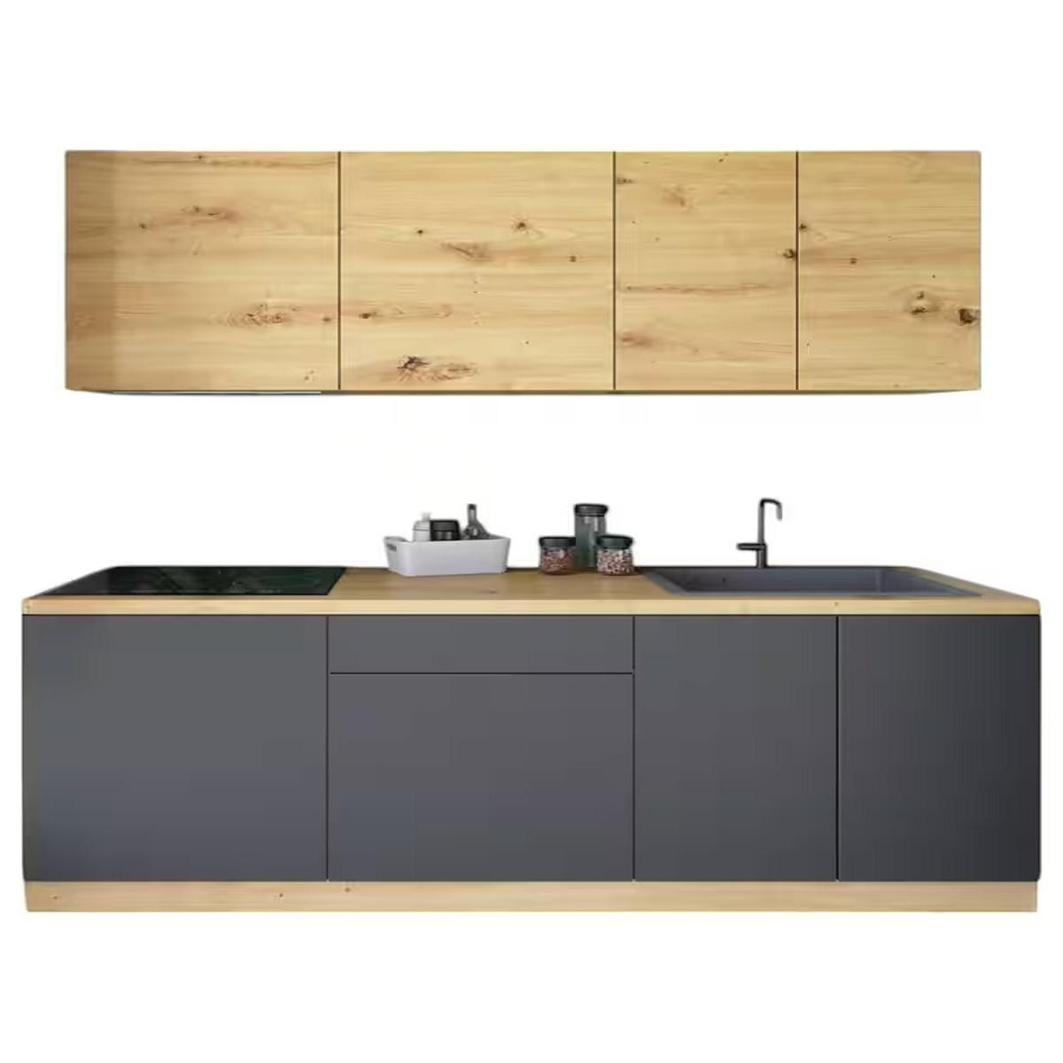 KÜCHENZEILE 200 cm - Langen K21-M200 - in Artisan Eiche / Grau - Eiche Artisan/Grau, Holz/Holzwerkstoff (200/210/47cm)