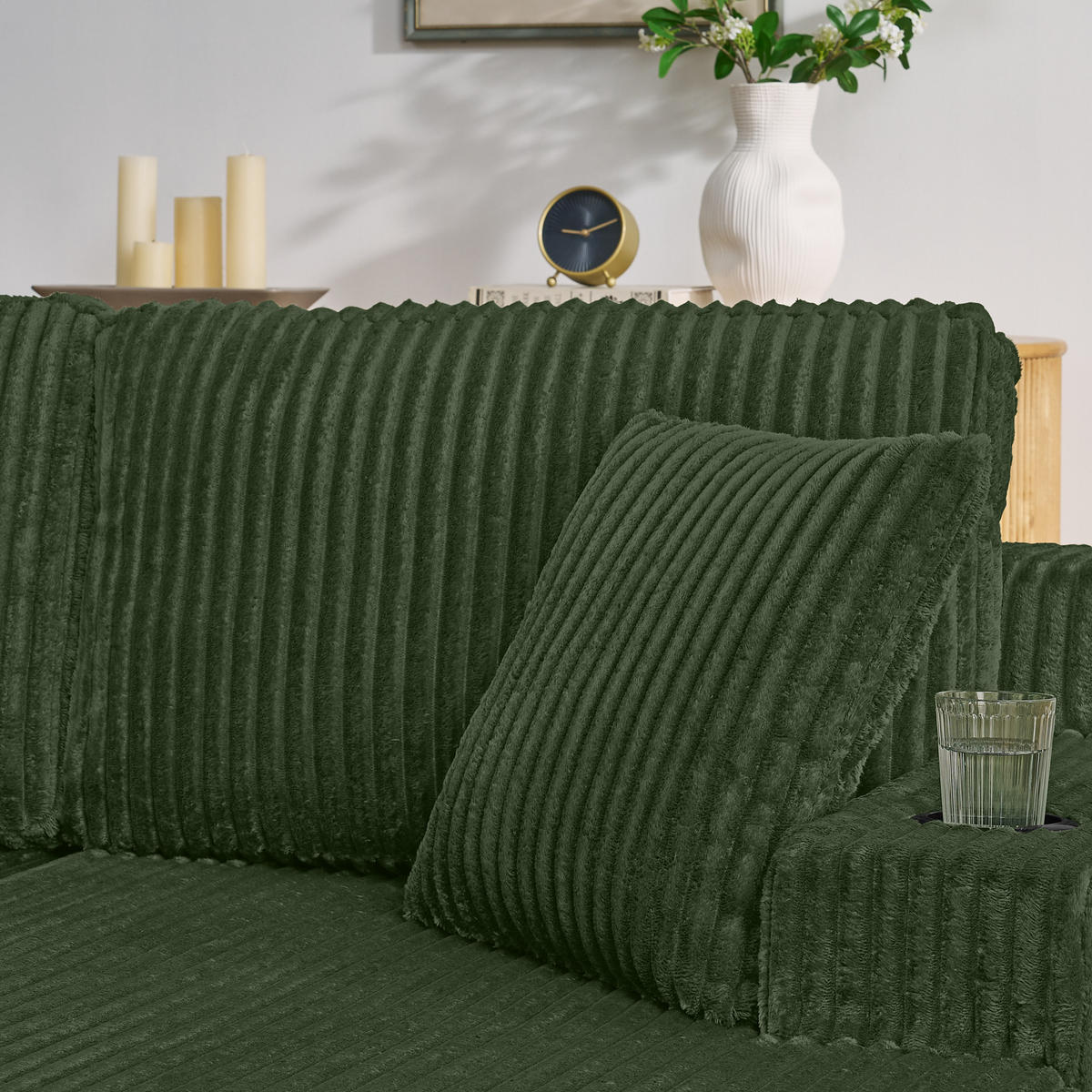 SCHLAFSOFA 2-Sitzer aus Cord mit Getränkehalter, Grün - Grün, Kunststoff (186/78/154cm)