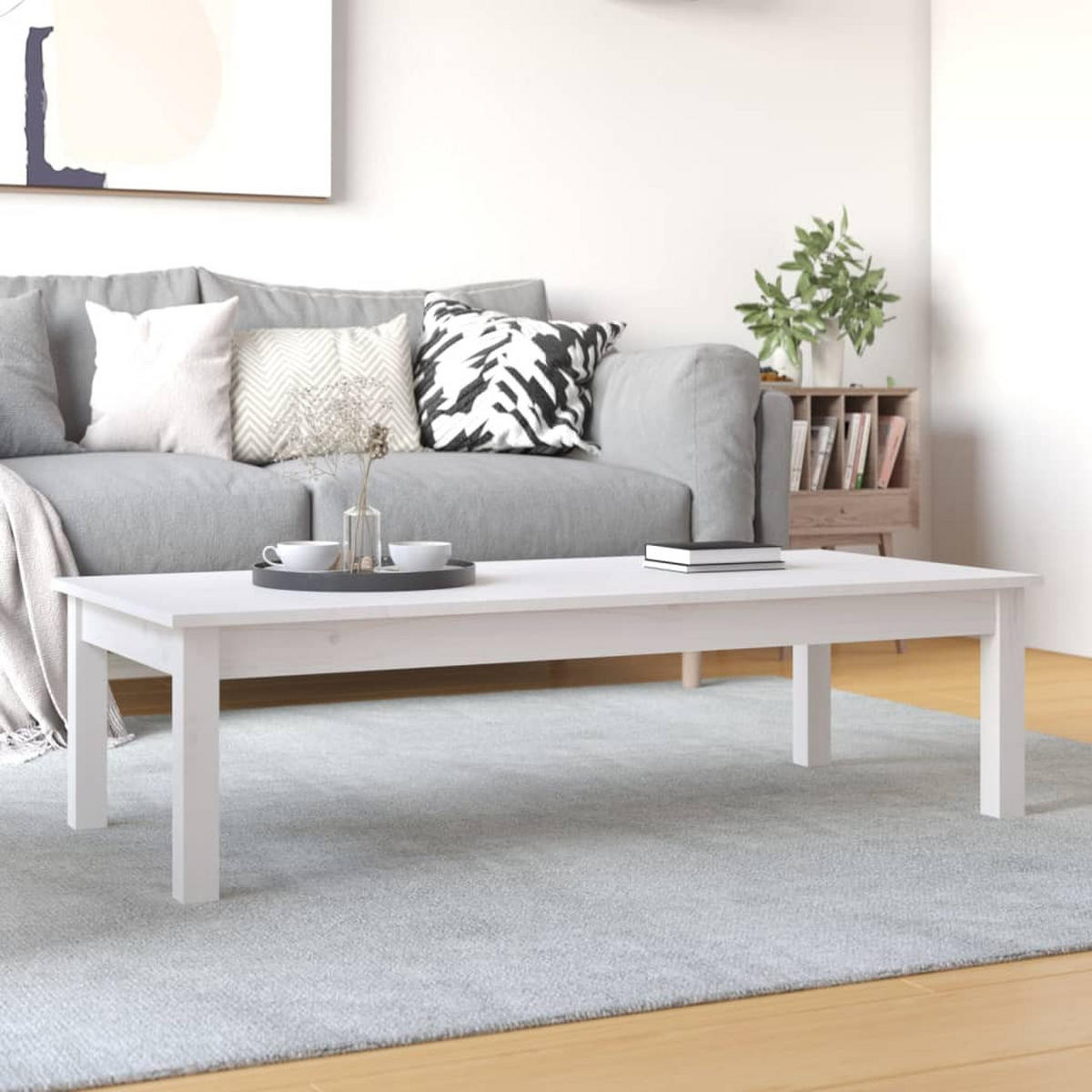 COUCHTISCH Weiß 110x50x30 cm Massivholz Kiefer - Weiß, Holz (110/50/30cm) - furnicato