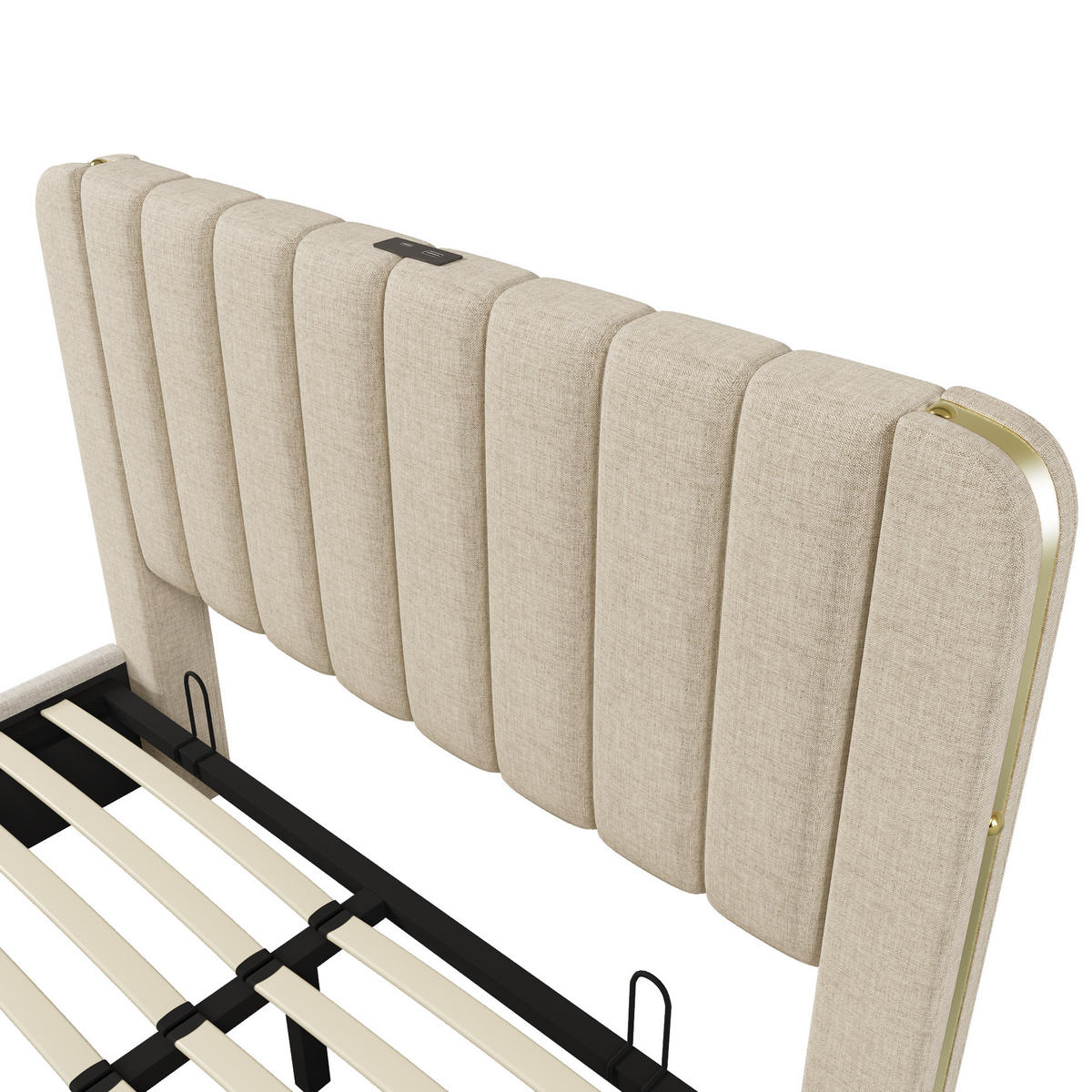 ČALOUNĚNÁ POSTEL 140/190 cm v béžové barvě s úložným prostorem, USB a Type-C - béžová, kov/kompozitní dřevo (140/190cm) - CHICFURN