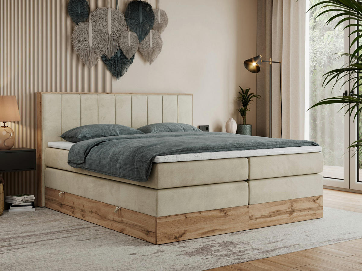 BOXSPRINGBETT BELLISSIMO KING 140/200 Beige Velvet - H4 - Beige, Holz/Textil (140/200cm) - MKS