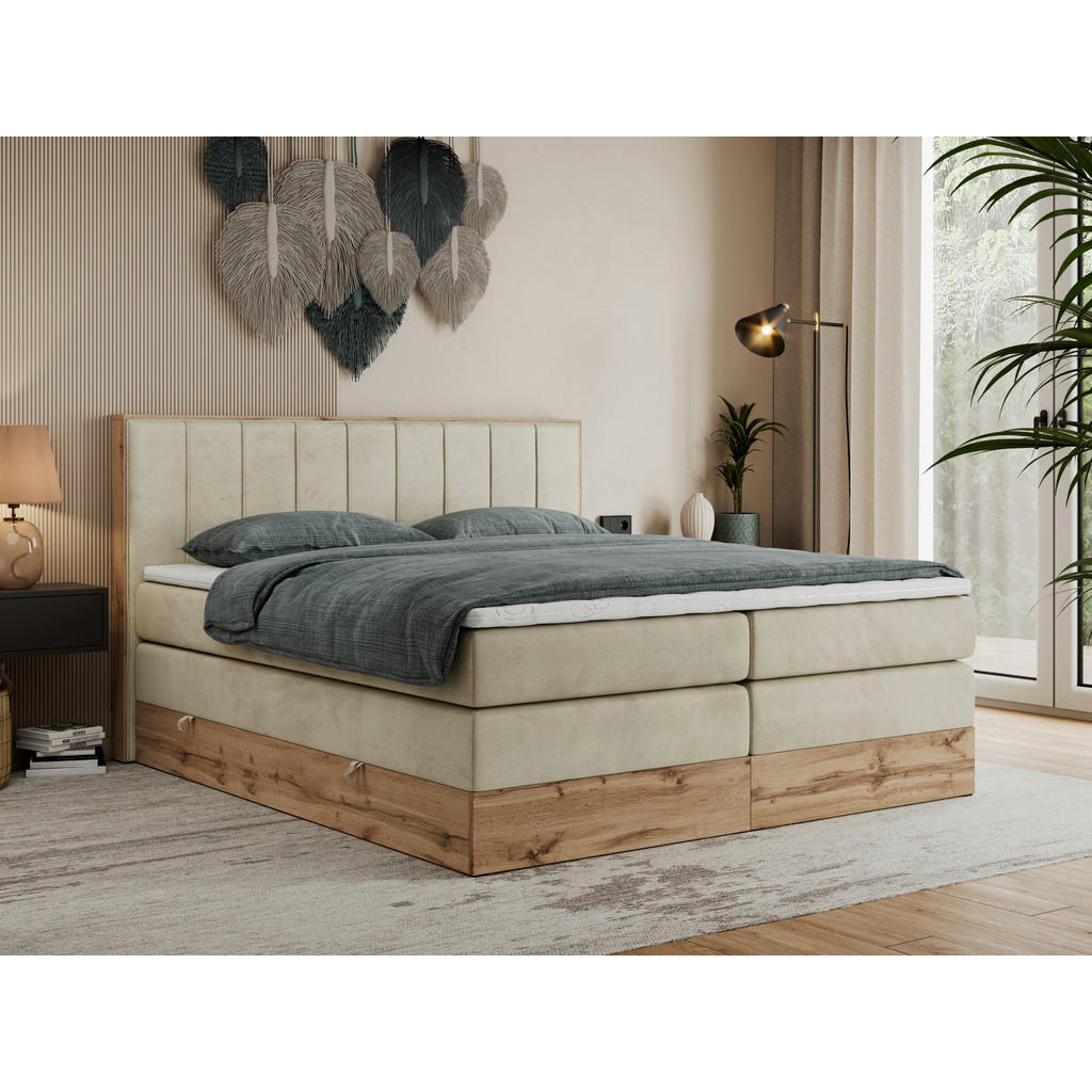 Thumbnail - MKS Boxspringbett, Beige, Textil, 2-Sitzer, H4, Rechteckig, 200x200 cm, Schlafzimmer, Betten, Boxspringbetten