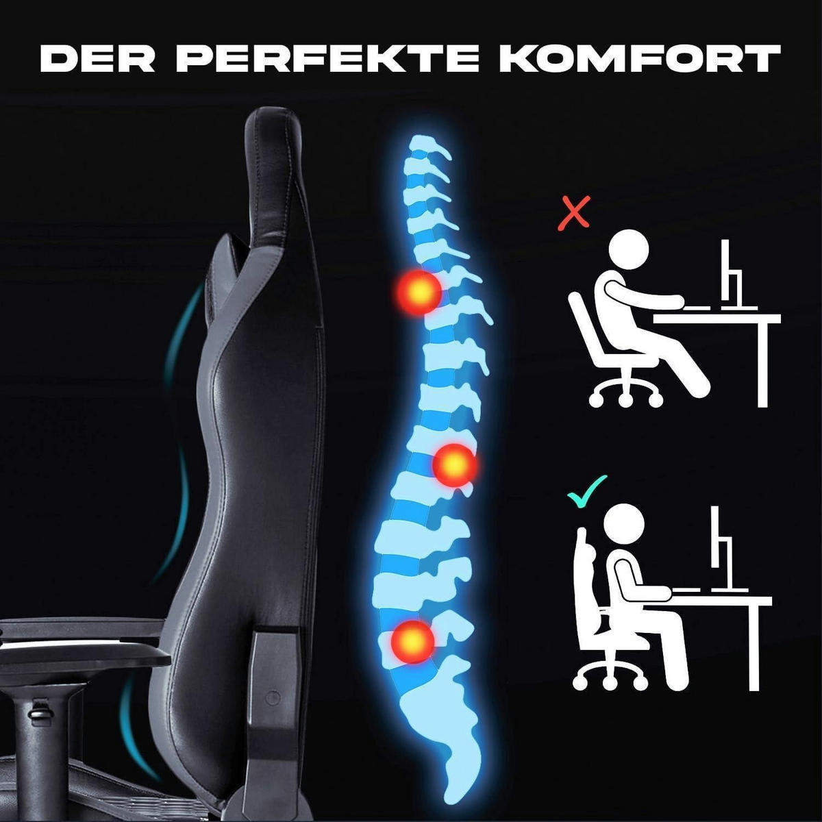 GAMING Stuhl mit 4D-Armlehnen und Kopf- & Lendenkissen Blau - Blau, Kunststoff (57/57/140cm)