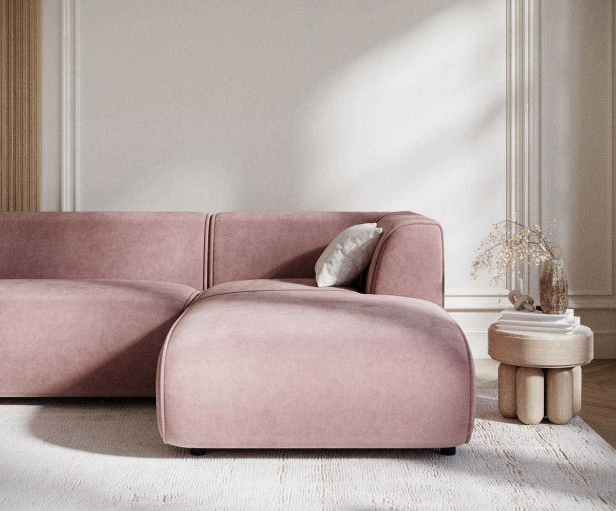 ECKSOFA Melani Rosa Samtstoff - Rechts Seite - Pink/Schwarz, Holz/Holzwerkstoff (162/256cm) - Maison de Reve
