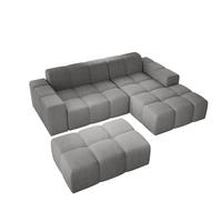 ECKSOFA Fogo mit Hocker, Couch L-Form, Sofa Rechts, Veloursstoff, 245x68x180 cm, Grau - Grau, Holz/Textil (245/180cm) - PROMETO Möbel