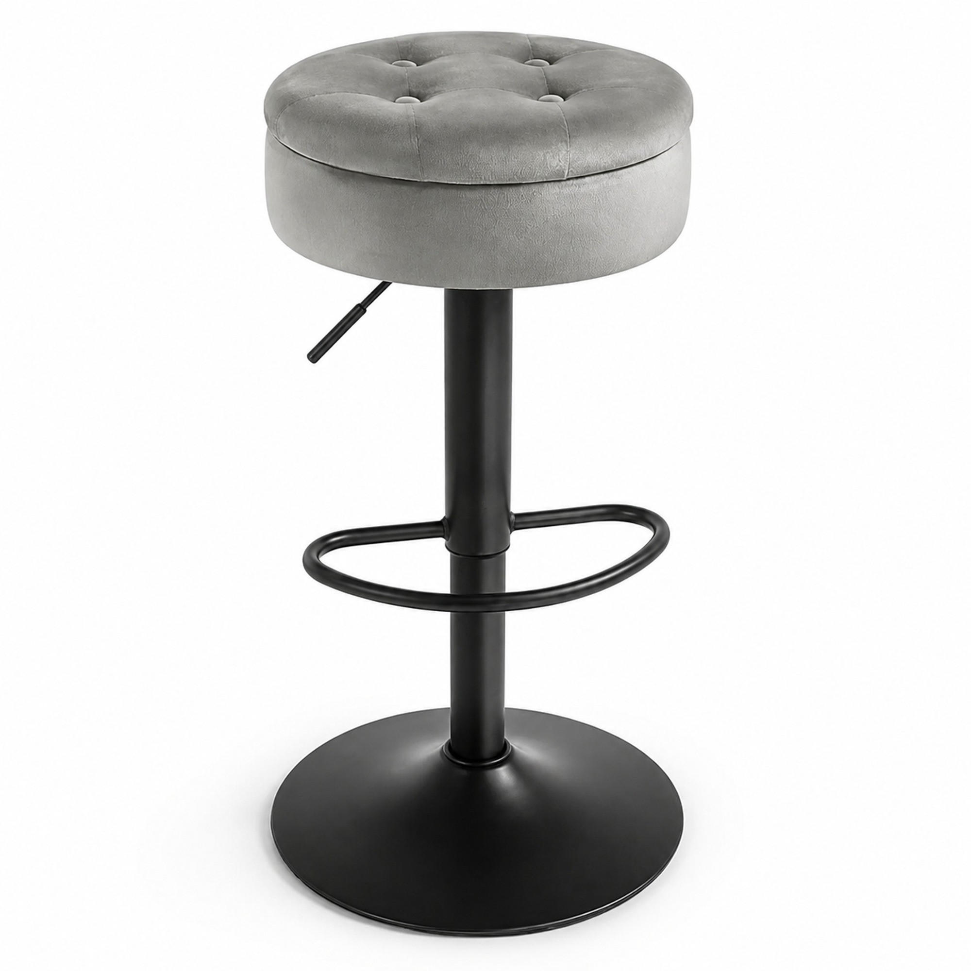 BARHOCKER höhenverstellbar 60,5–79,5 cm mit Stauraum, 360° drehbar, Hellgrau - Hellgrau, Metall (39/79.5/39cm) - MIVRAY