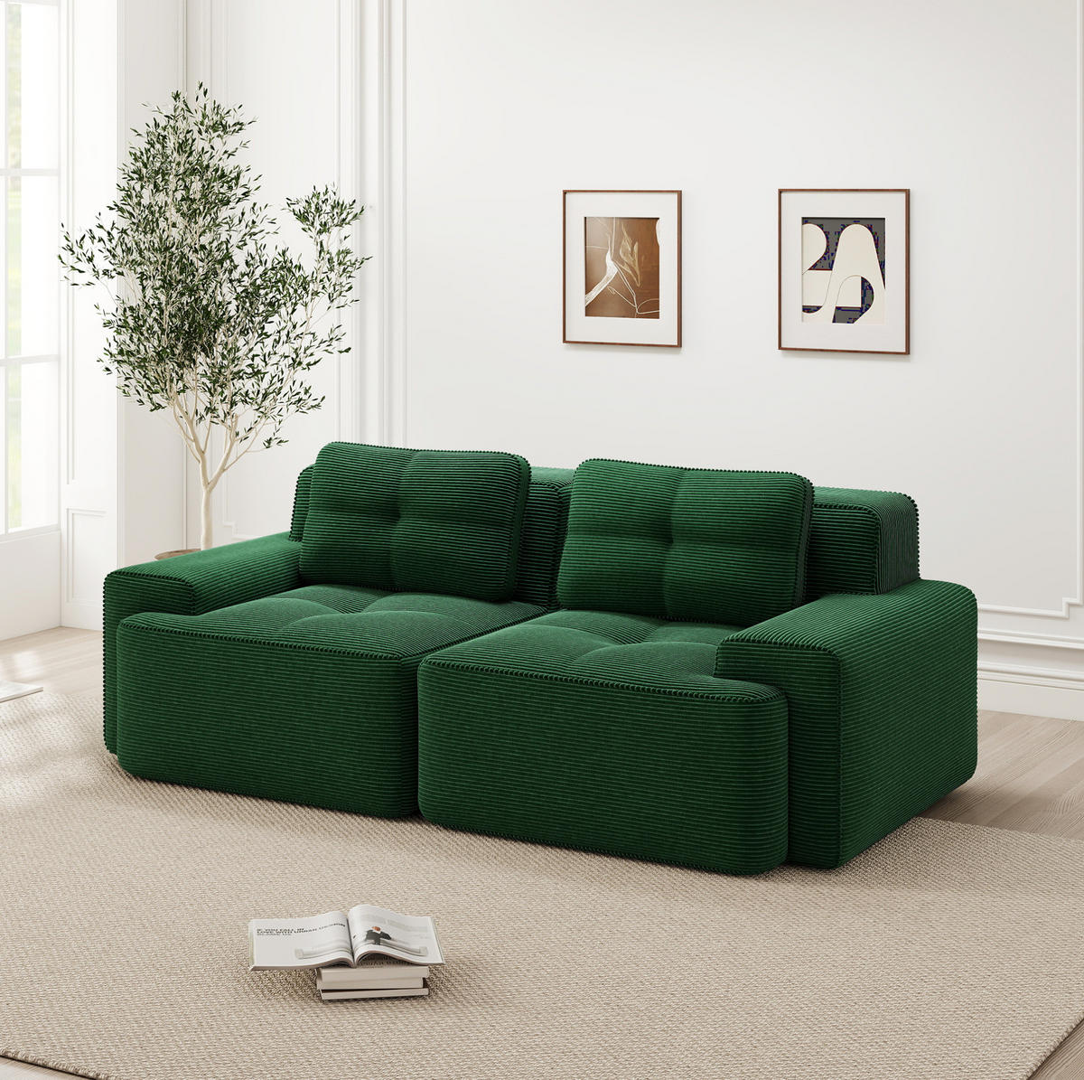 SOFA modular mit Tiefsitz Cord Green - Grün, Kunststoff (104/69/204cm) - Meubliv