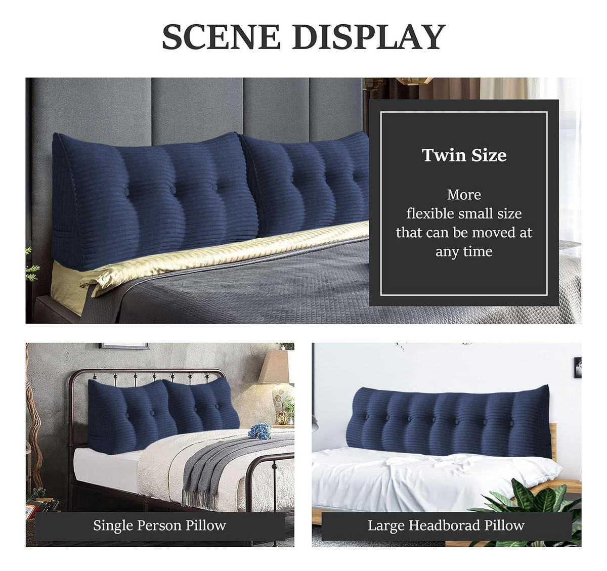 RÜCKENKISSEN für Bett Kord Dunkelblau 100 cm - Dunkelblau, Textil (50/100cm) - Vercart