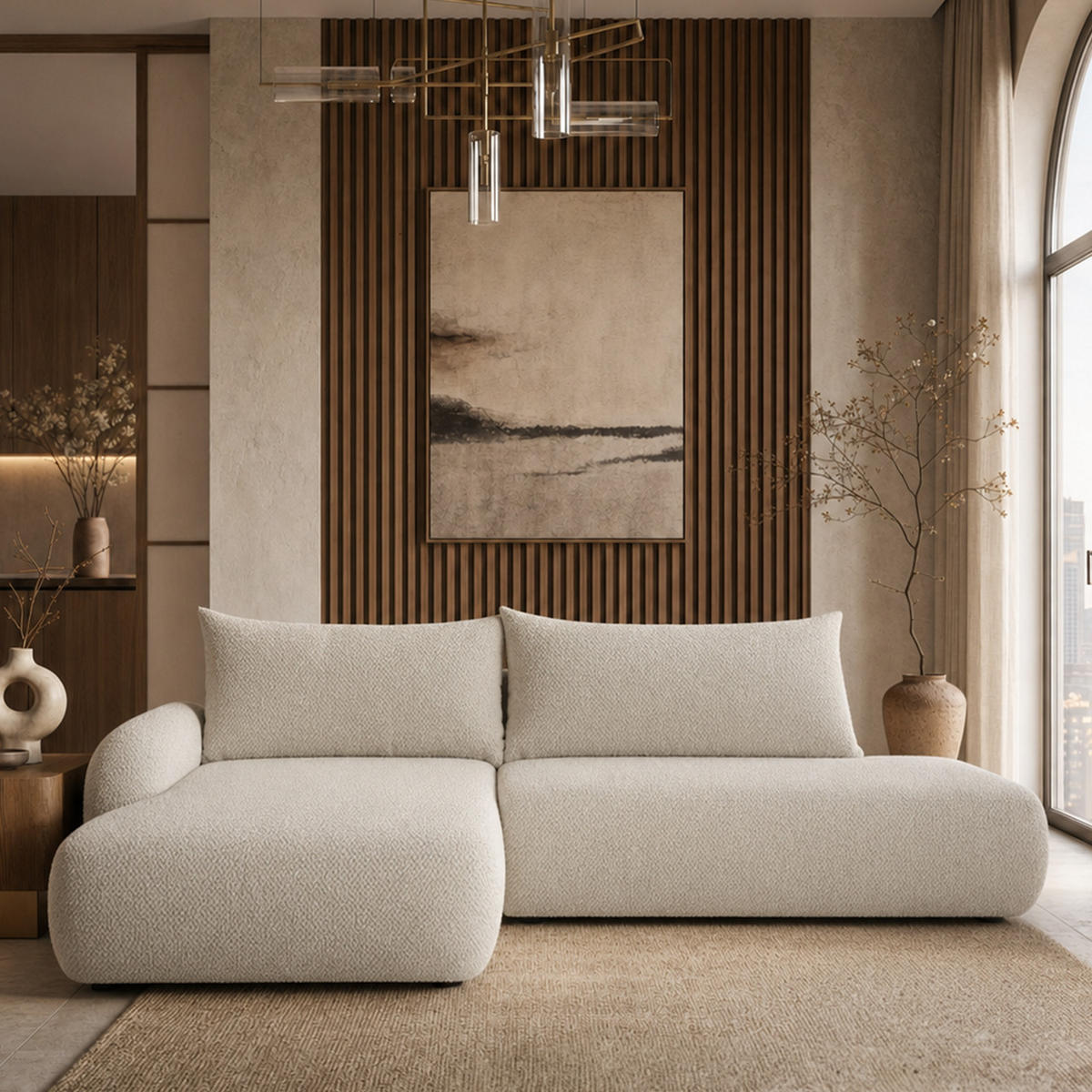 ECKSOFA Munduk I mit Schlaffunktion, Creme - Creme, Textil (302/184cm) - Fedve