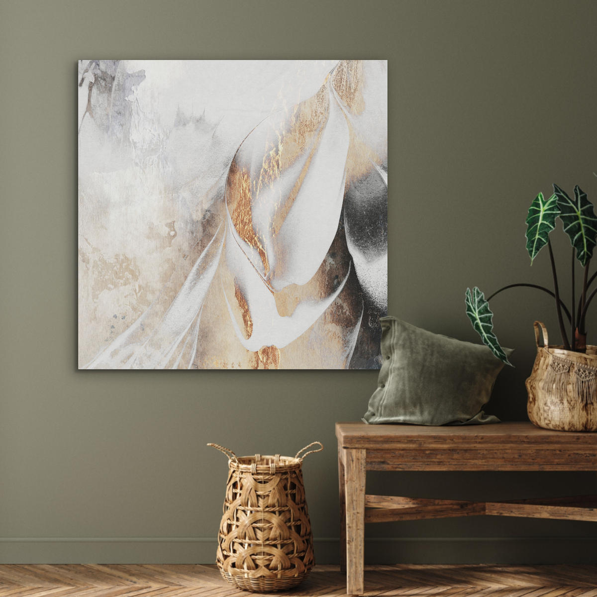 AKUSTIKPANEEL Luxus - Abstrakt - Gold - Weiß 90x90 cm - Goldfarben, Textil (90/0.9/90cm) - MuchoWow
