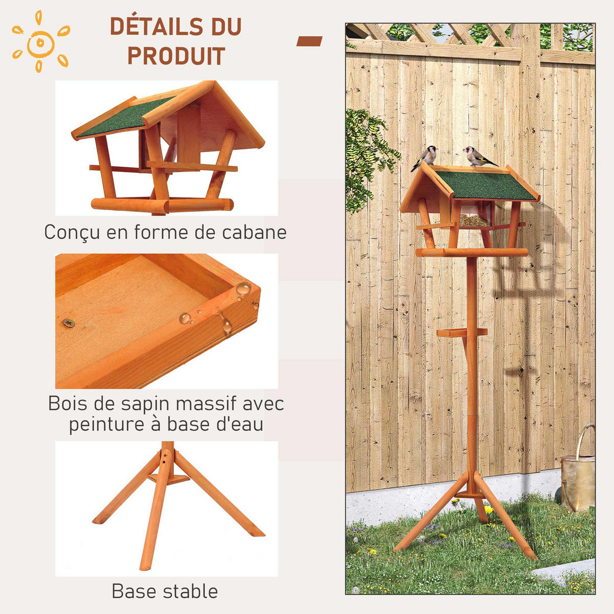 VOGELFUTTERSTATION DE-17837 mit Plattform & Nistkasten Natur - Braun, Holz (37.5/42/44cm) - ComfortXL