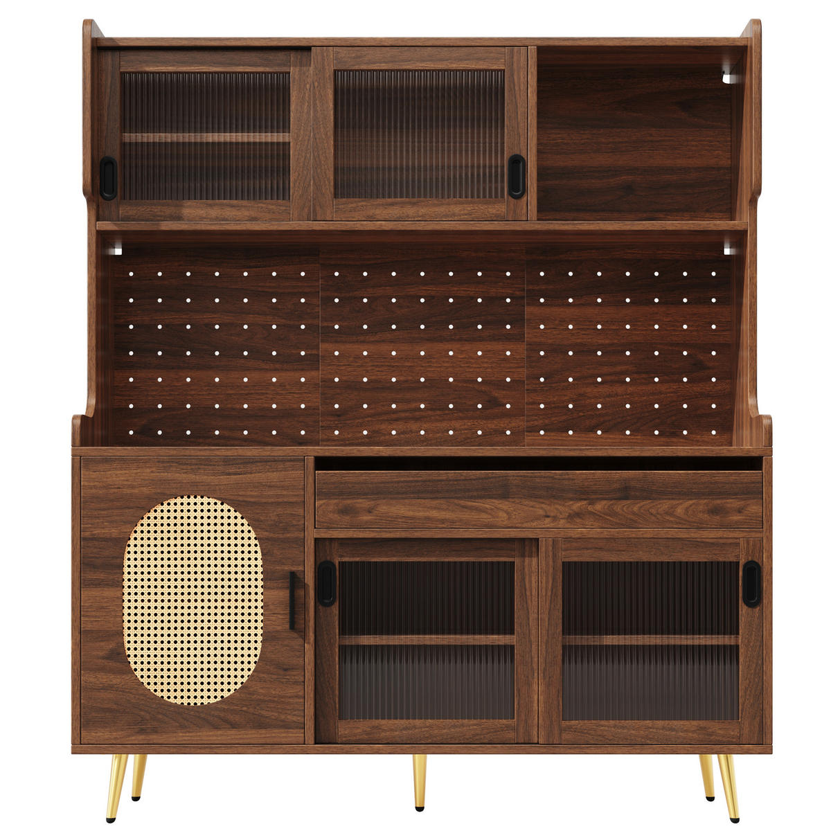 BUFFET 145/39/171 cm aus MDF mit LED-Lichtleiste Braun - Braun, Holzwerkstoff (145/171/39cm) - Modenvie