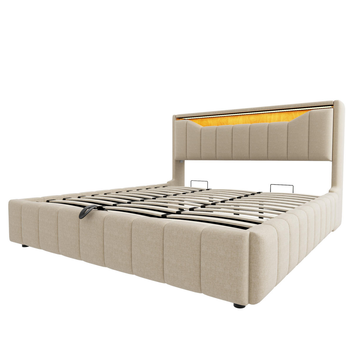 STAURAUMBETT 180/200 cm mit Hydraulik und LED, DE-41942, in Beige - Beige, Metall (180/200cm) - ComfortXL