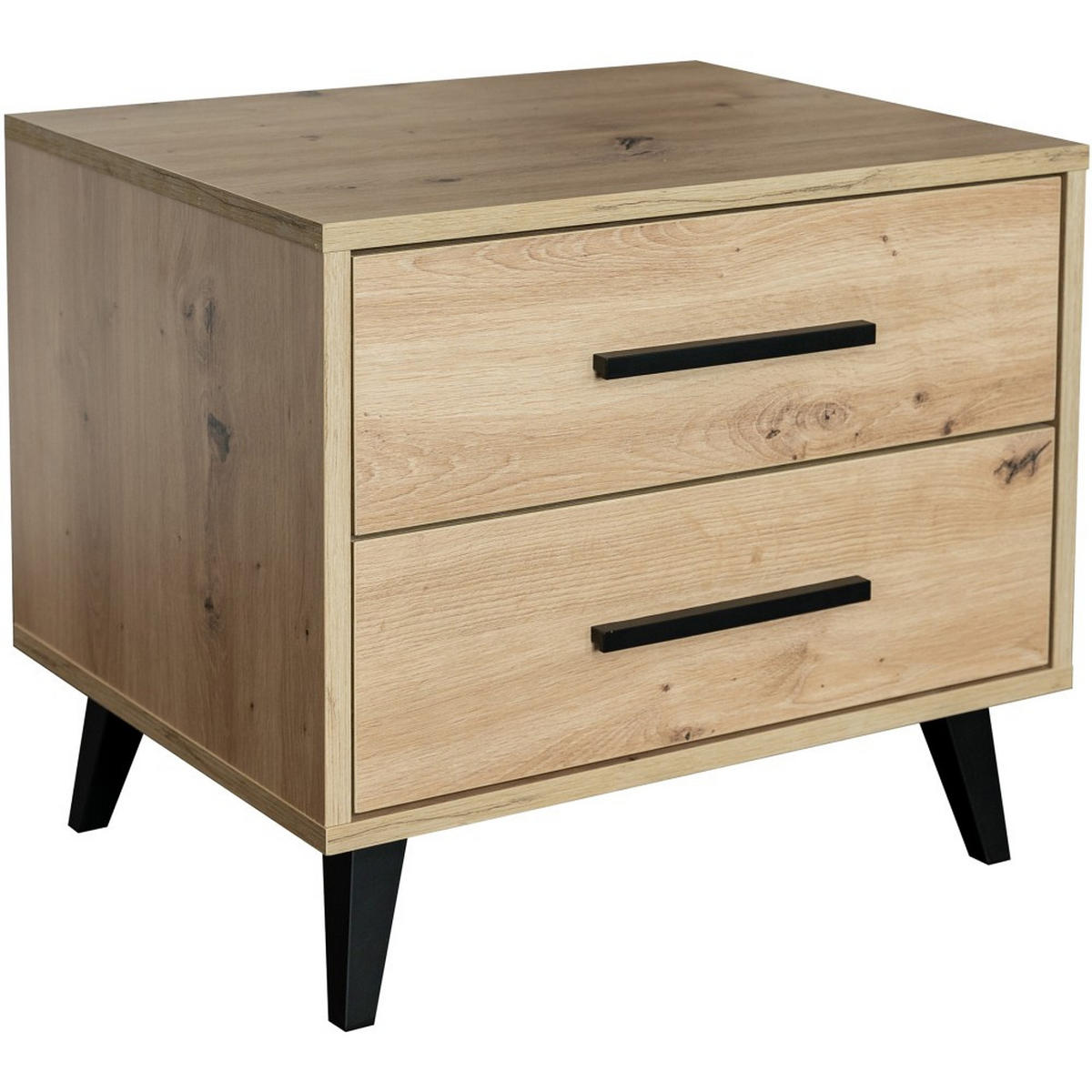 NACHTTISCH Kavo mit 2 Schubladen, eiche Sonoma - Schwarz/Sonoma Eiche, Holzwerkstoff (53.5/48/41cm) - Beautysofa