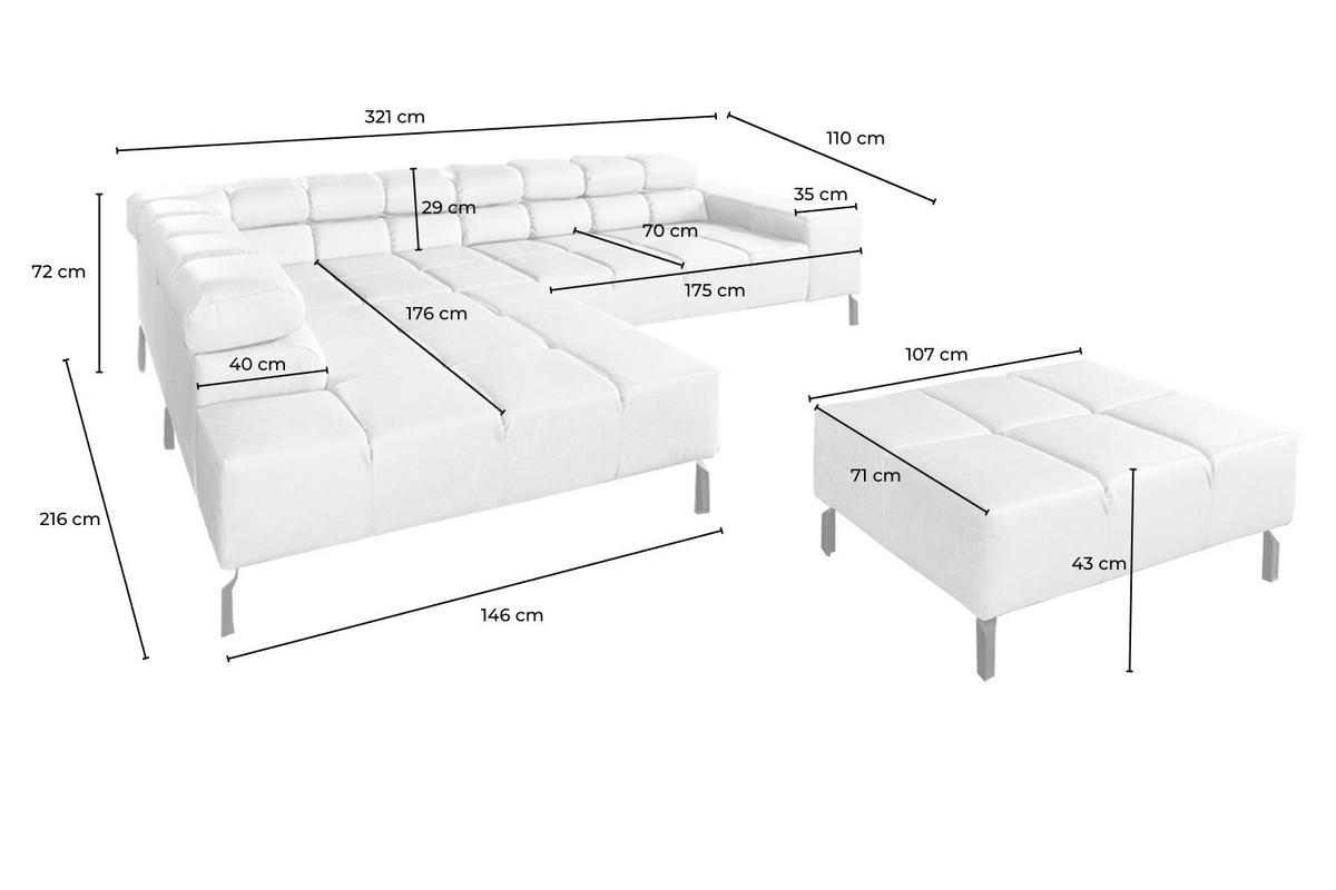 ECKSOFA NELSON Hellgrau Leder - Hellgrau/Schwarz, Leder/Metall (321/216cm) - KAWOLA