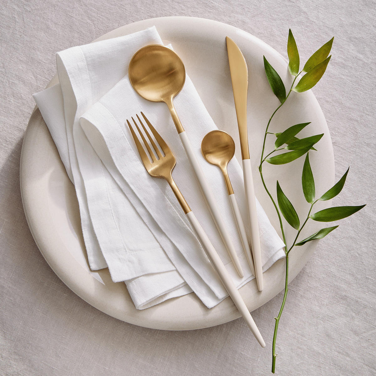 BESTECK-SET (4-tlg.) Stiletto - Goldfarben/Weiß, Metall - Butlers