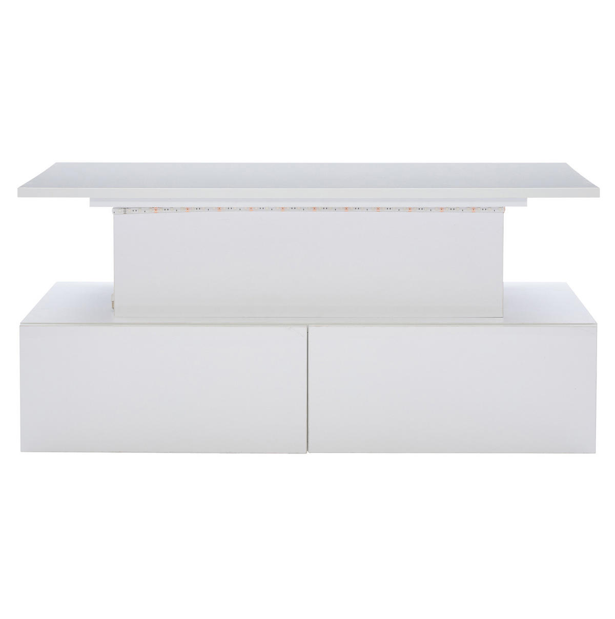 COUCHTISCH 90/55/41 cm mit LED-Beleuchtung, ausziehbarer Tischplatte und 4 Schubladen aus Spanplatte, Weiß - Weiß, Holzwerkstoff (90/55/41cm) - Redom