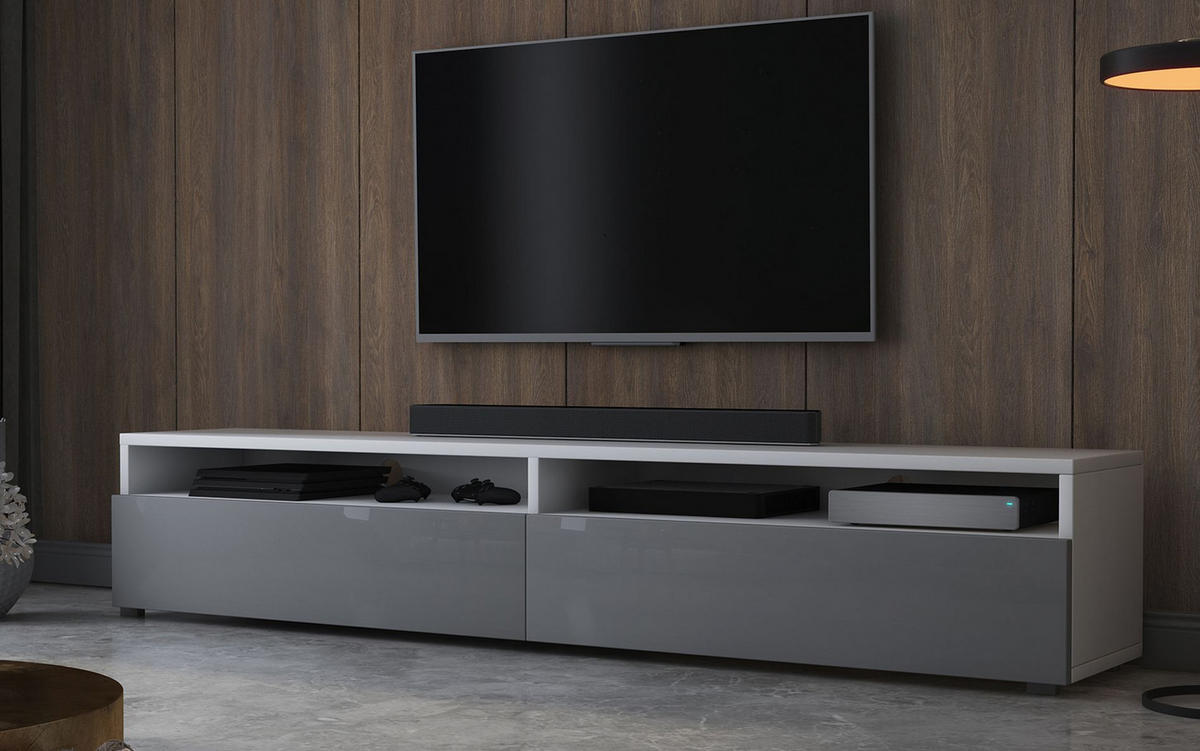 TV-LOWBOARD Rednaw Weiß Matt/Grau Hochglanz mit LED, 180 cm - Weiß/Grau, Holzwerkstoff (180/30/31cm) - Selsey