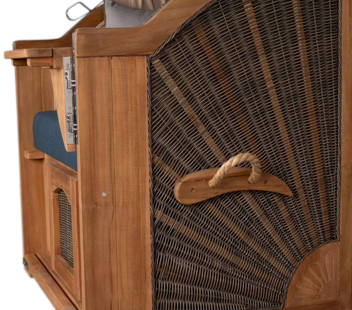 STRANDKORB Komplettset: Ammersee Single Teak Bullauge - PE grau - Modell 593 - Grau, Holz/Kunststoff (96/165/80cm) - bene living