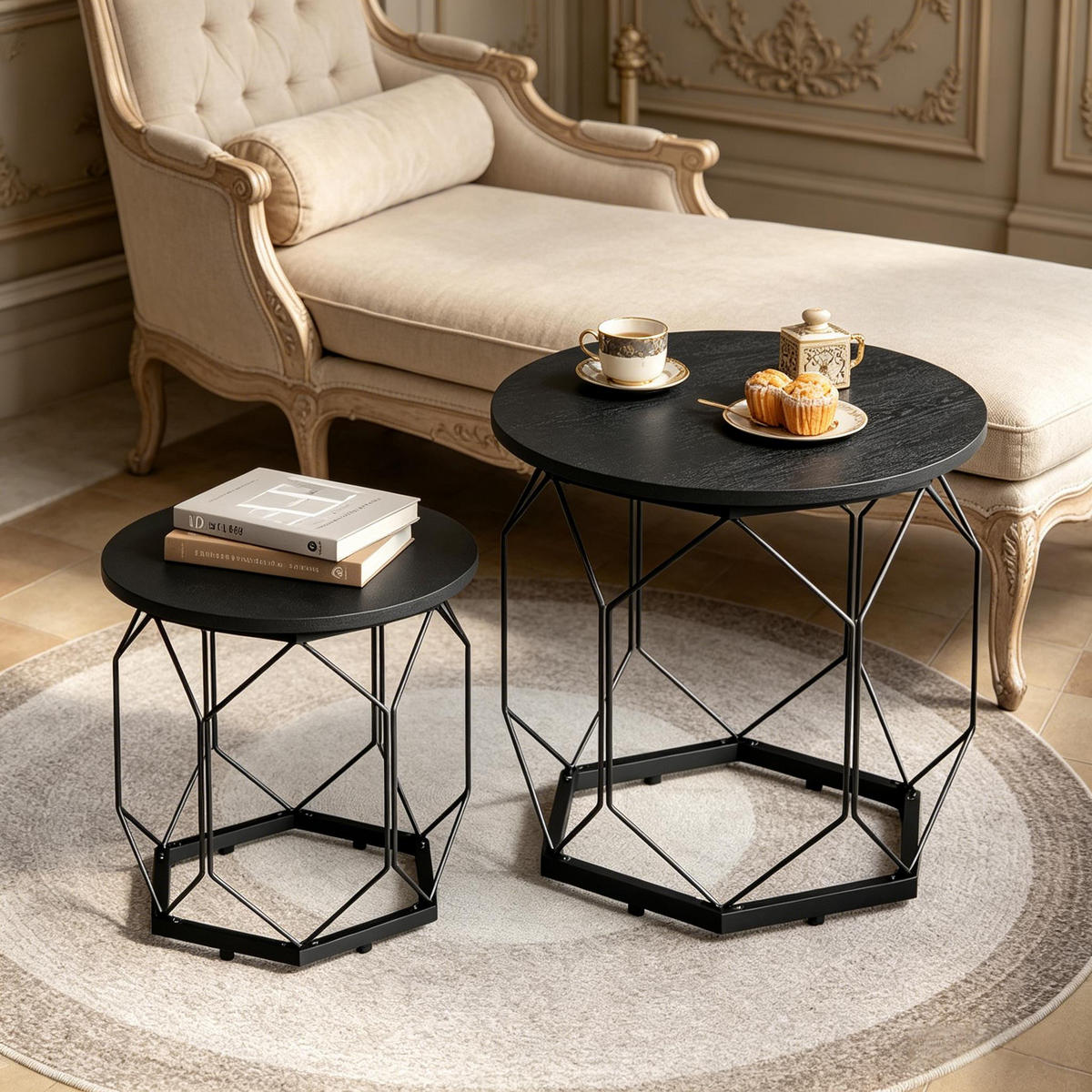 COUCHTISCH 2er-Set Black 50/50/45 cm - Schwarz, Metall (50/50/45cm) - PANGIVO