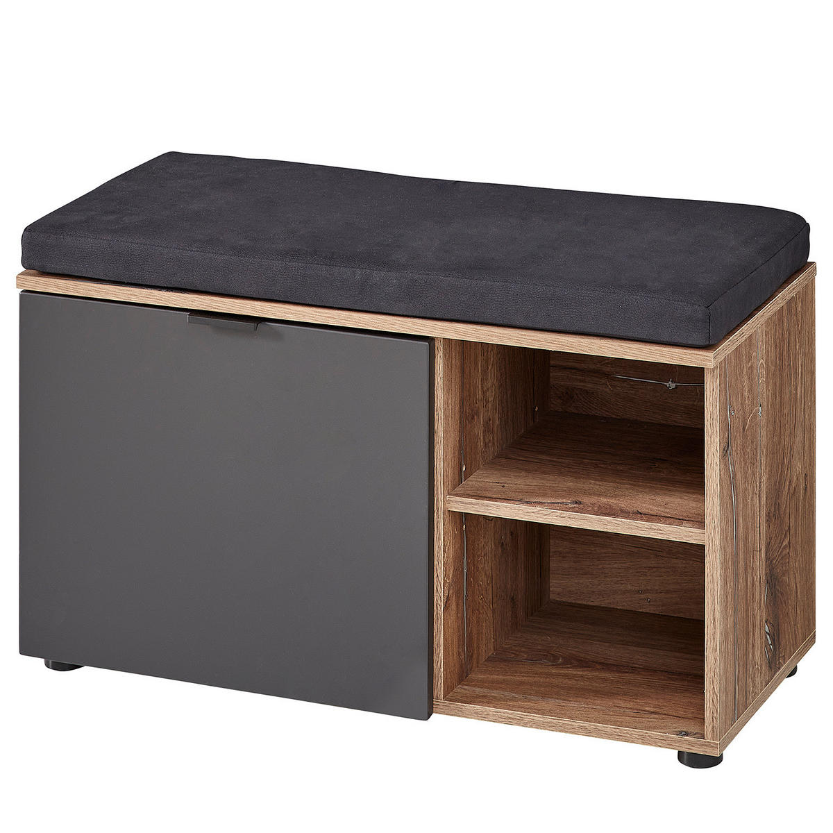 GARDEROBENBANK - Risseiche Silber Dekor / Matt Grau - Schwarz/Braun, Holzwerkstoff/Kunststoff (82/51/38cm) - home24