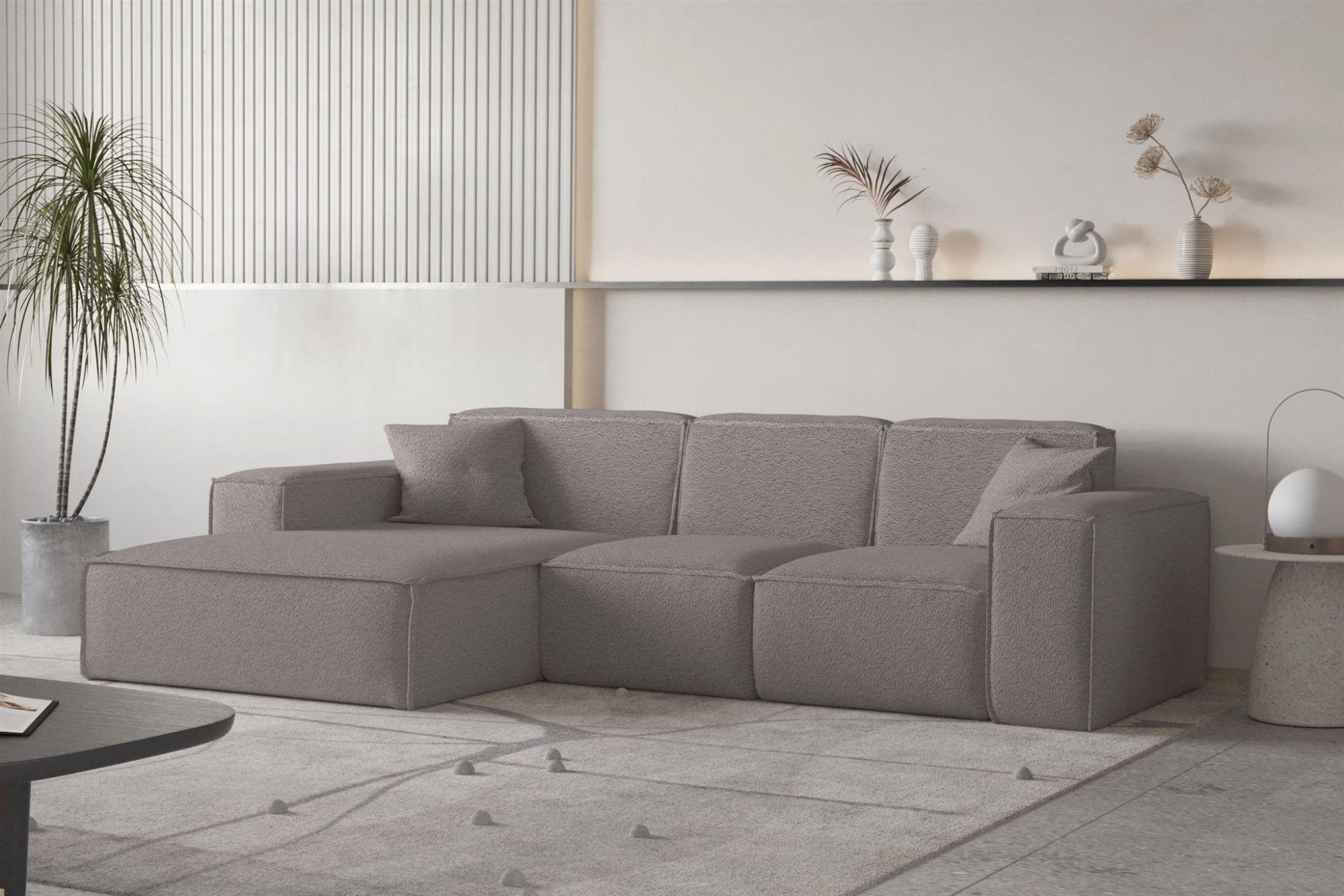 ECKSOFA Ottom Celes Premium Ascot Bukla - Taupe, Holzwerkstoff/Textil (266/165cm) - Fun Möbel