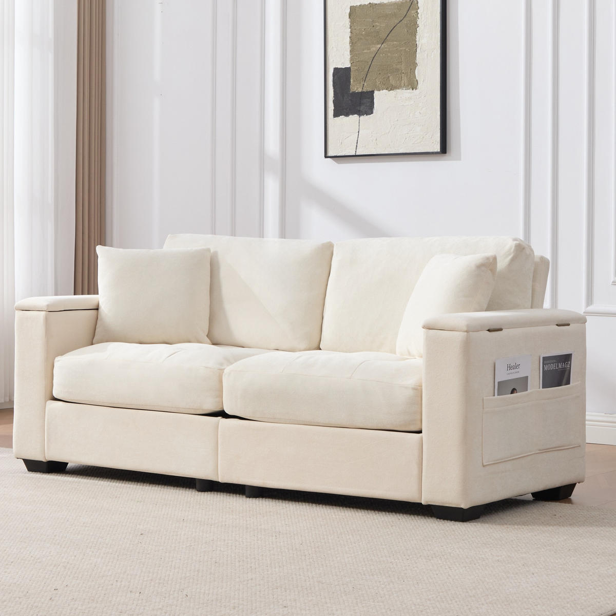 SOFA mit Stauraum 2-Sitzer Beige Chenille - Beige, Holzwerkstoff (180/84/81.5cm) - Meubliv