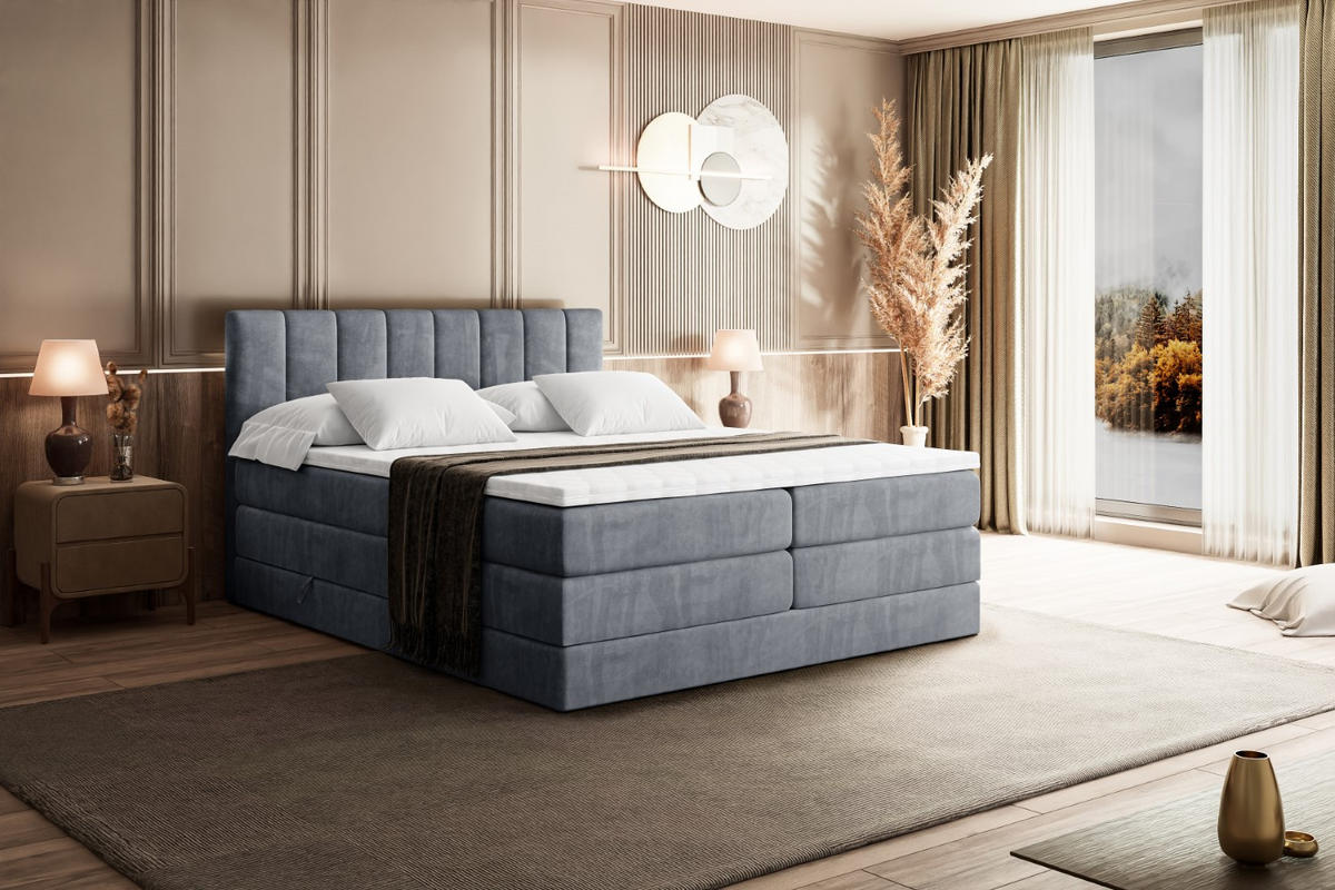 BOXSPRINGBETT OTTA KING - 160x200 - H3/H4 - Grau - Grau, Holzwerkstoff (160/200cm) - ALTDECOR