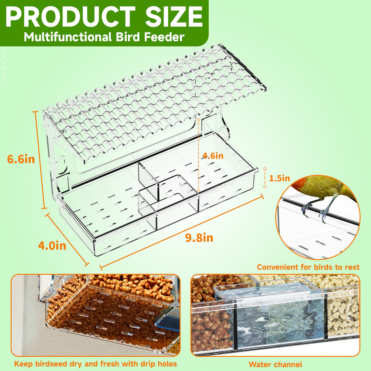 VOGELFUTTERSPENDER,KUNSTSTOFF, transparent, 24,89 x 10,16 x 16,76 cm - Transparent, Kunststoff (10.16/16.76/24.89cm) - Authentics