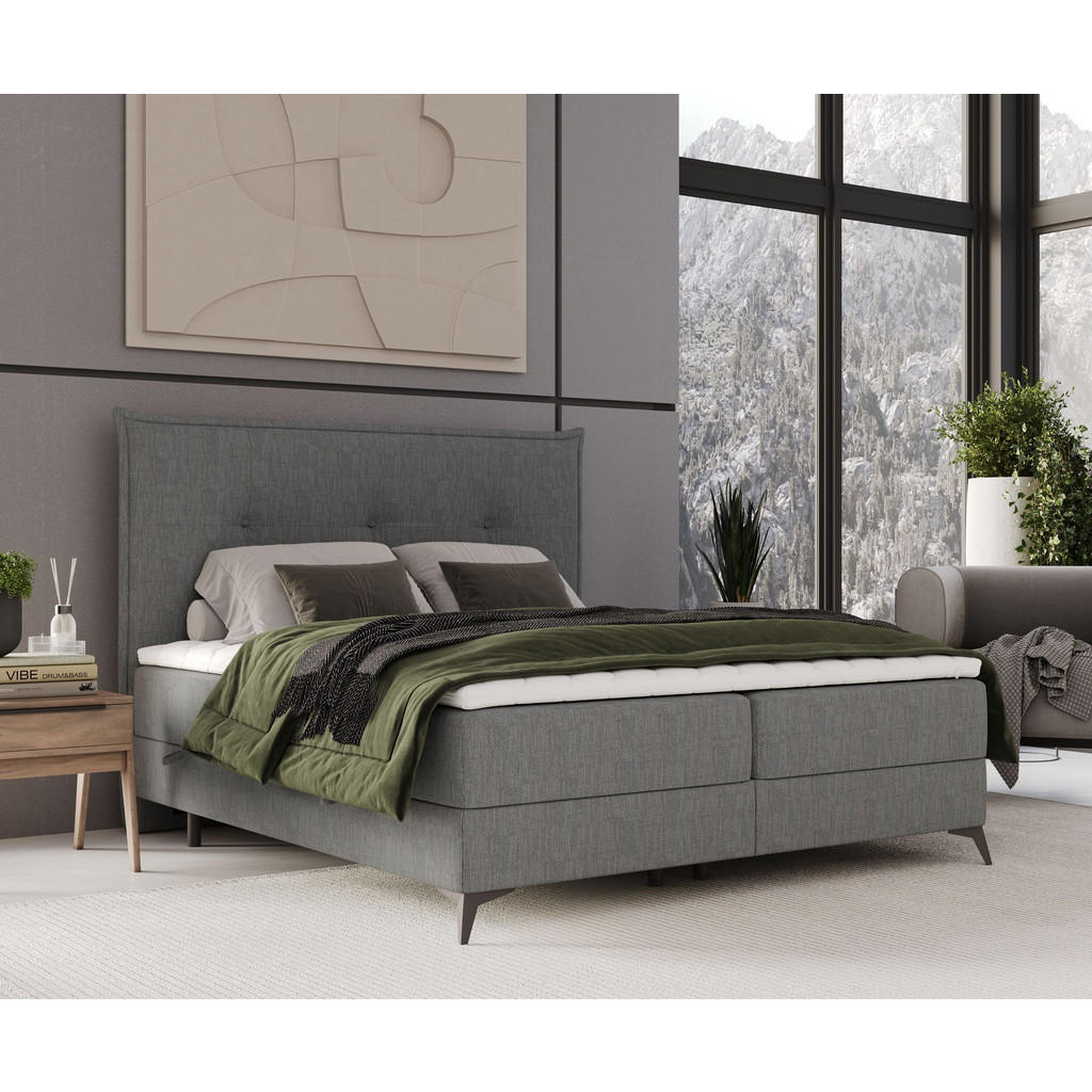 Thumbnail - Maison de Reve Boxbett, Dunkelgrau, Textil, Buche, Kiefer, H2, Höhe ca. 20 cm, 180x200 cm, FSC 100%, Made in EU, Global ...