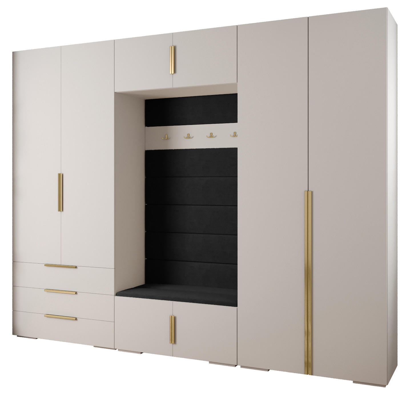 Abiks Möbel Garderoben-Set Weiß, Schwarz, Gold 300x236.7x47 cm