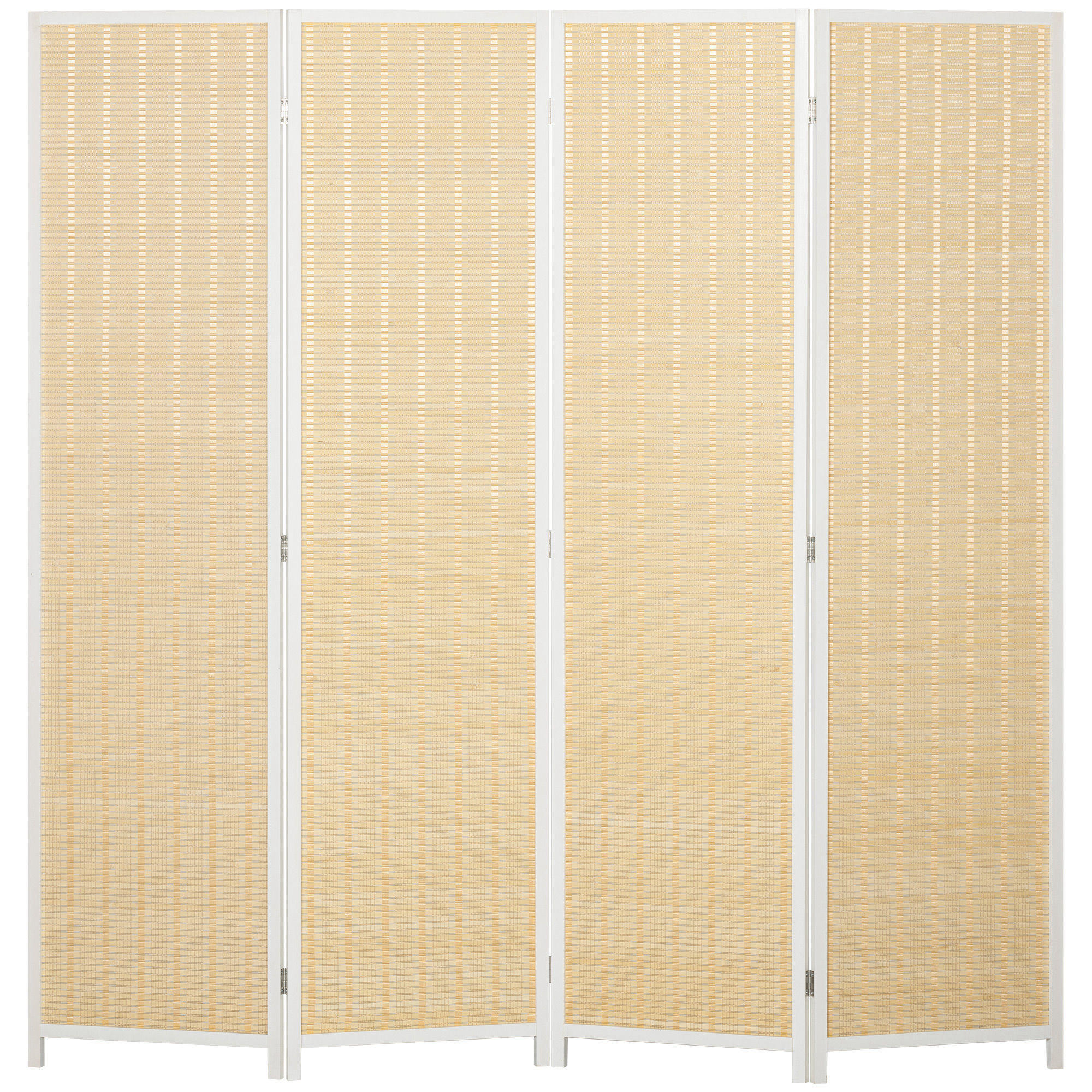 PARAVENT DE-14278 4-teilig, 180x180 cm, Faltbar Naturholz - Weiß, Naturmaterialen (180/180/1.7cm) - ComfortXL