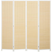 PARAVENT DE-14278 4-teilig, 180x180 cm, Faltbar Naturholz - Weiß, Naturmaterialen (180/180/1.7cm) - ComfortXL