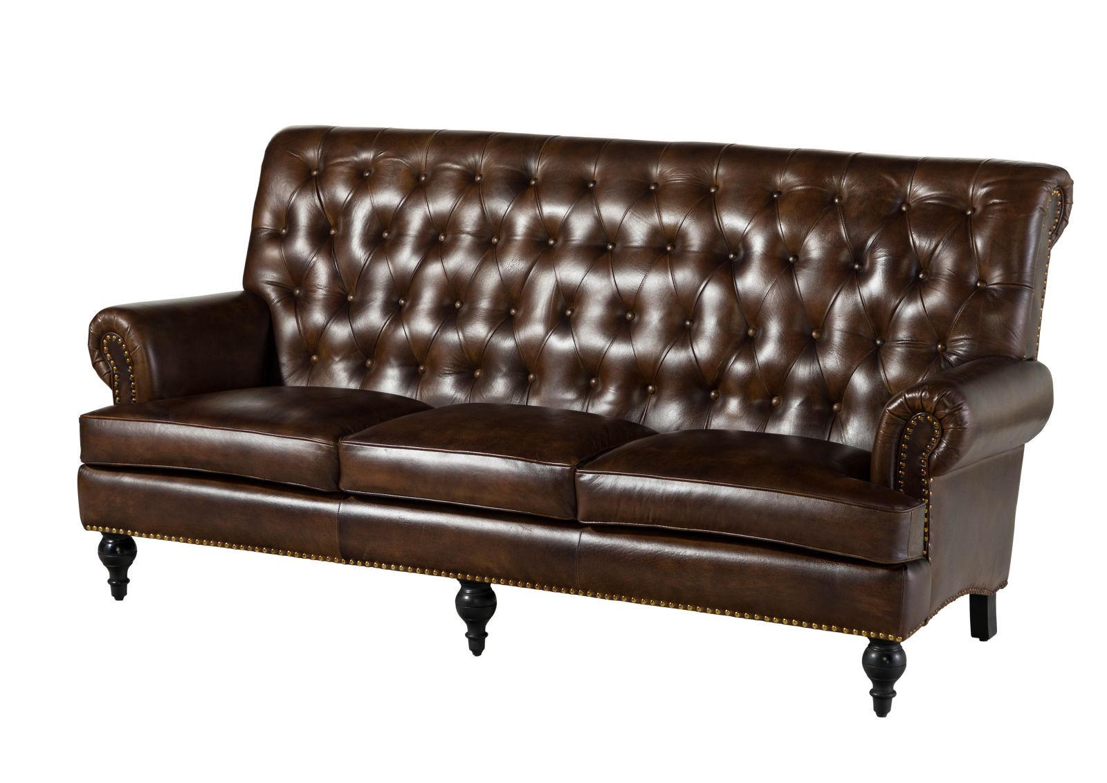 SOFA 3-Sitzer Echtleder 196x84x94 braun CHESTERFIELD #107 - Braun, Leder (196/94/84cm) - Massivmoebel24