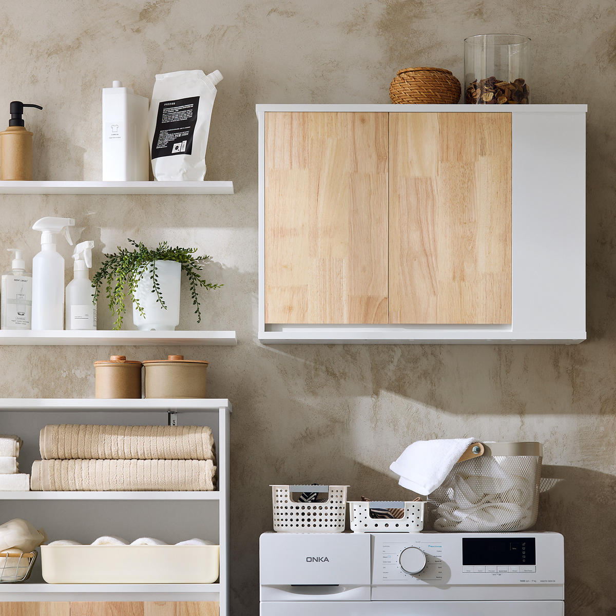 HÄNGESCHRANK Weiß-Natur - Weiß/Naturfarben, Holz/Holzwerkstoff (68/48/20cm) - SoBuy