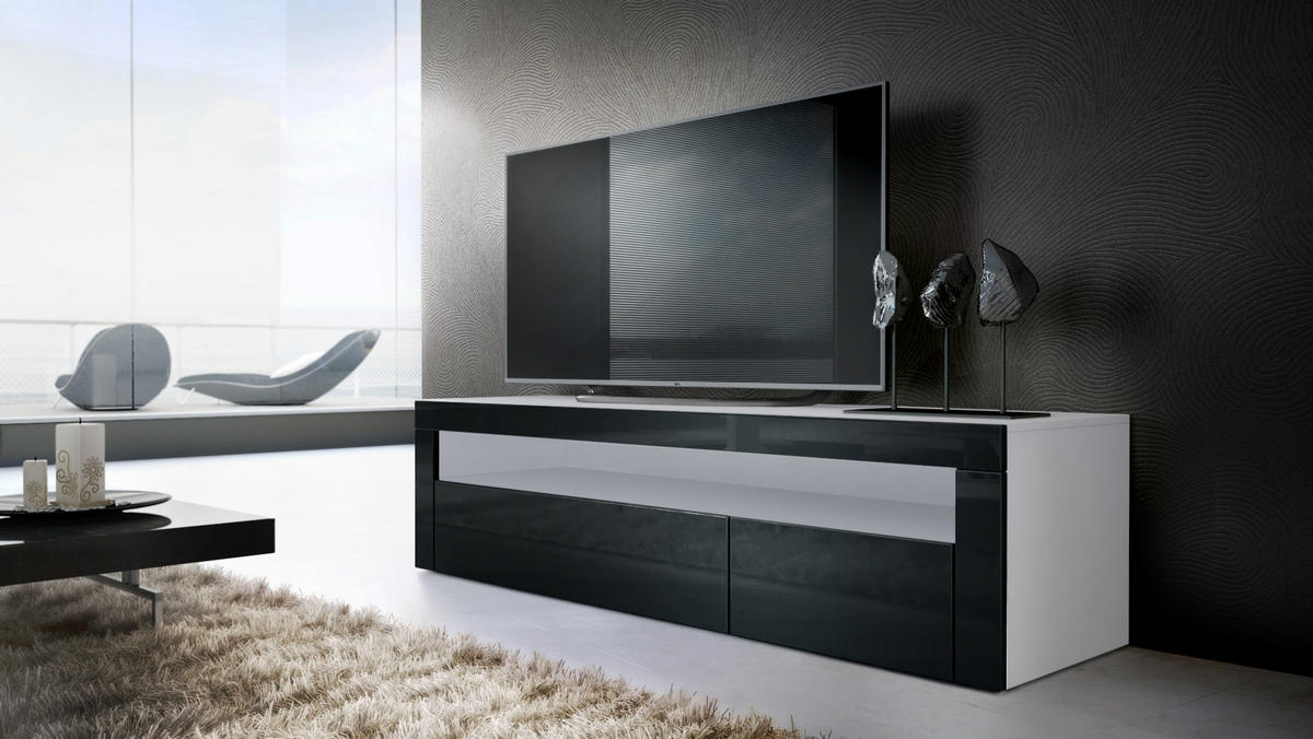 WOHNZIMMERSET Berlin Schwarz Hochglanz - Schwarz Hochglanz, Holzwerkstoff (155/46/40cm) - Vladon