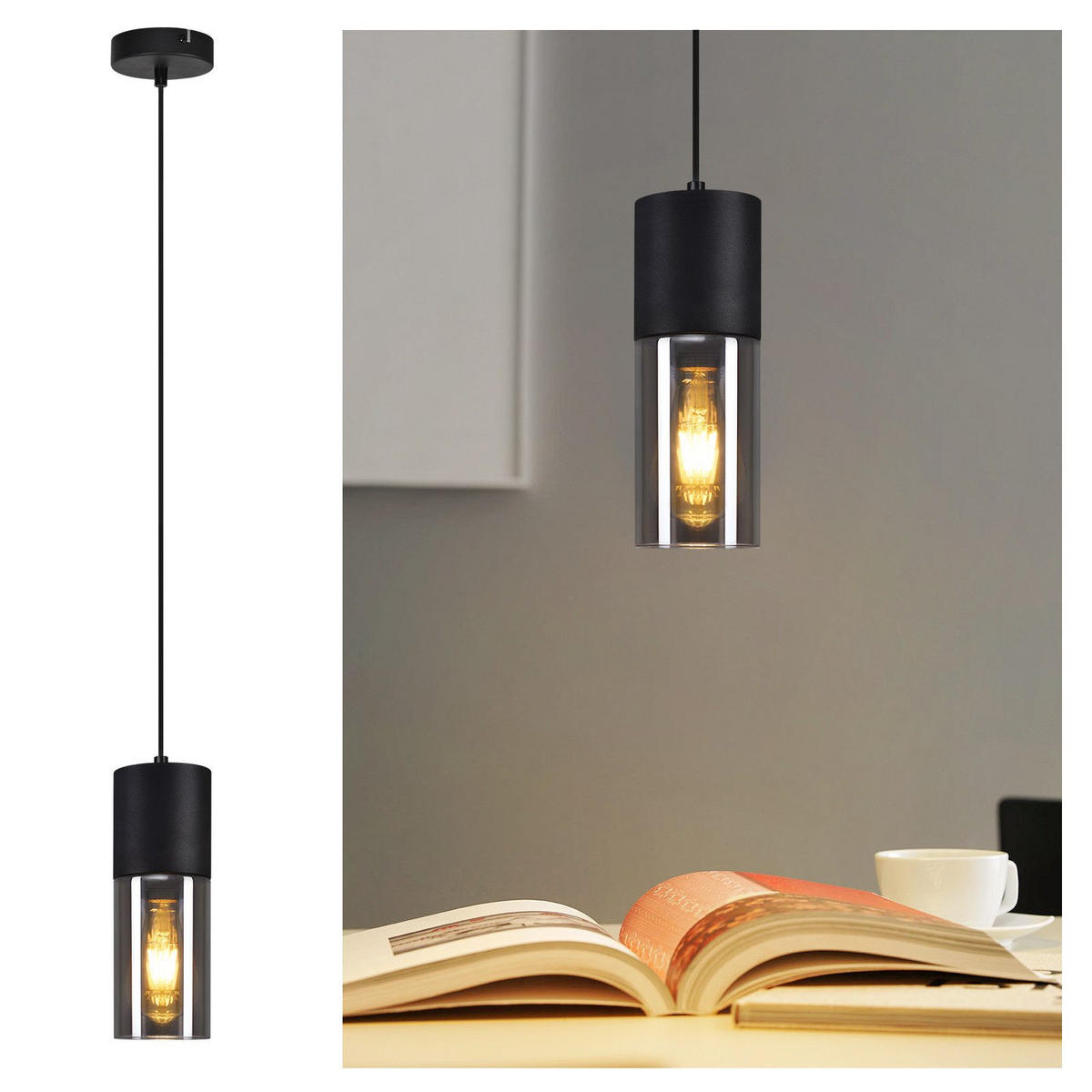 HÄNGELEUCHTE Elmar 1-flammig 10/10/150 cm - Schwarz, Metall (10/10/150cm) - Nettlife