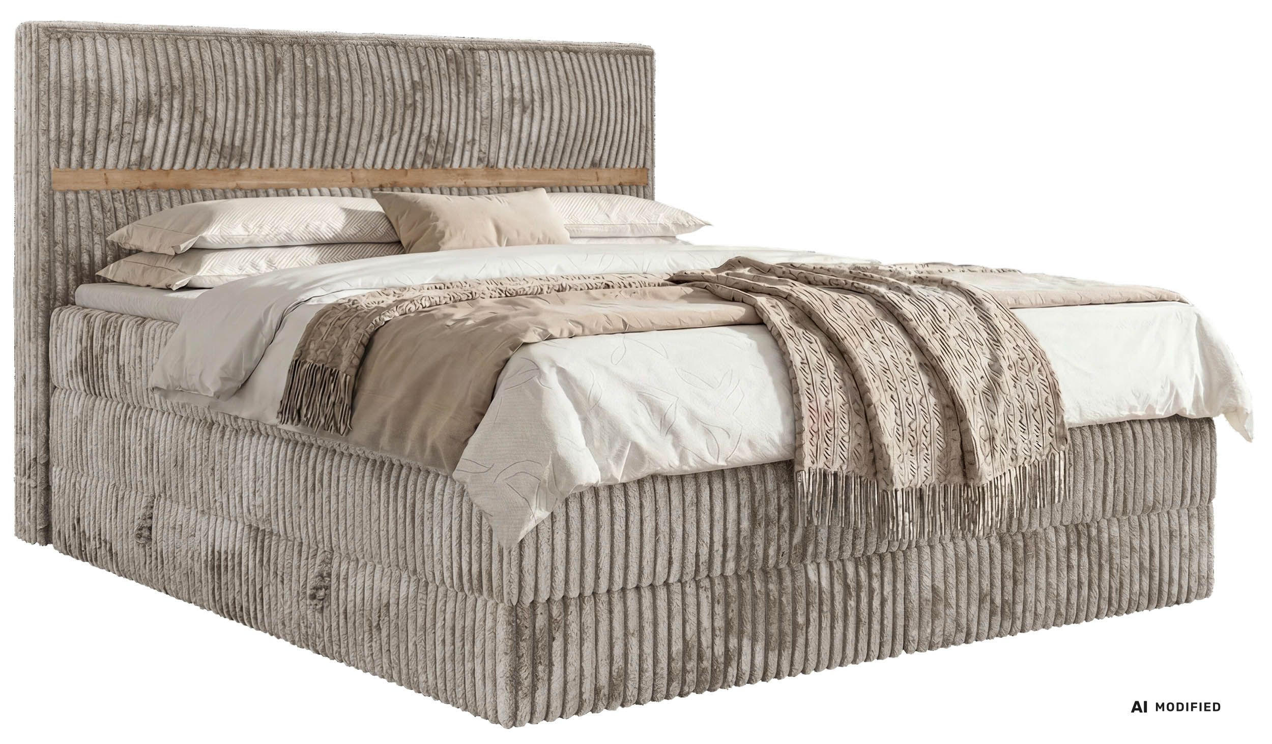 POSTEL BOXSPRING ORVO KING 200/200 - Světle hnědá Manšestr - Topper T25 - H3 - černá/světle hnědá, textil/plast (200/200cm) - MKS