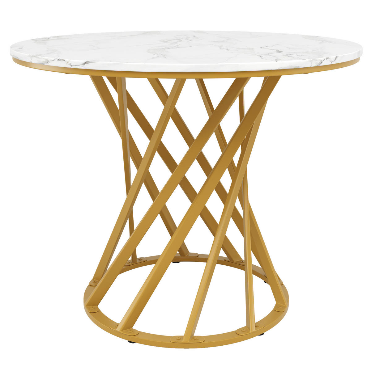 ESSTISCH 80/80/76 cm in Weiß mit Marmoroptik und goldfarbenem Metallgestell - Goldfarben, Holzwerkstoff (80/80/76cm) - Flora Grace