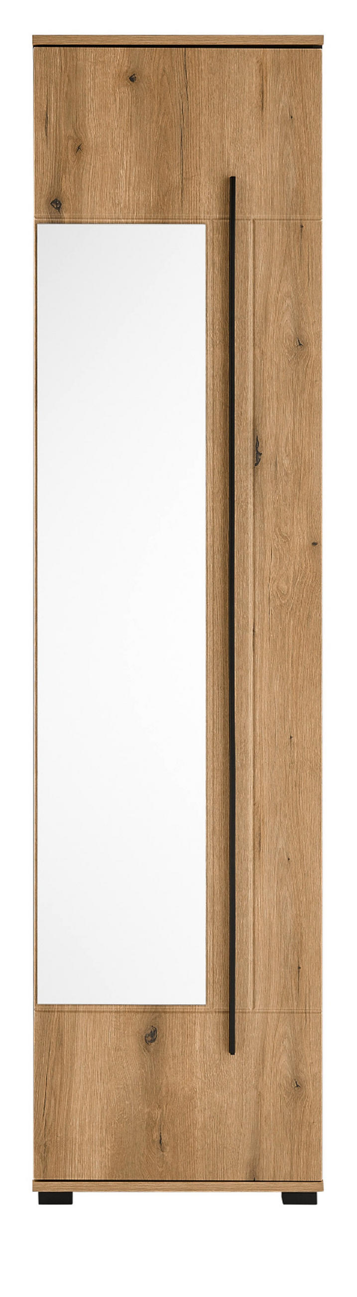SCHUHSCHRANK Evoke Eiche 50 x 200 cm, Garderobenschrank mit Spiegel - Eichefarben/Schwarz, Glas/Holzwerkstoff (50/200/39cm) - Furn.Design