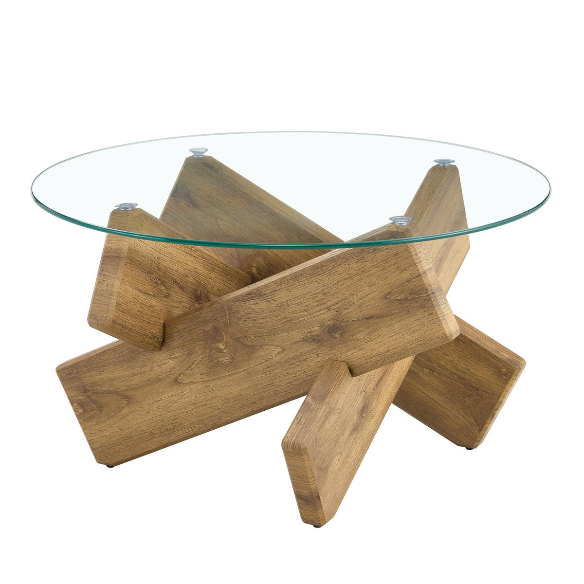 COUCHTISCH 79/45 cm Transparent/Holz aus MDF und Glas mit Kreuzgestell - Klar, Holzwerkstoff (79/79/45cm) - OKMYHOME