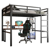 HOCHBETT 140/200 cm Schwarz mit Schreibtisch und USB-Anschluss - Schwarz, Metall (140/200cm) - OKWISH