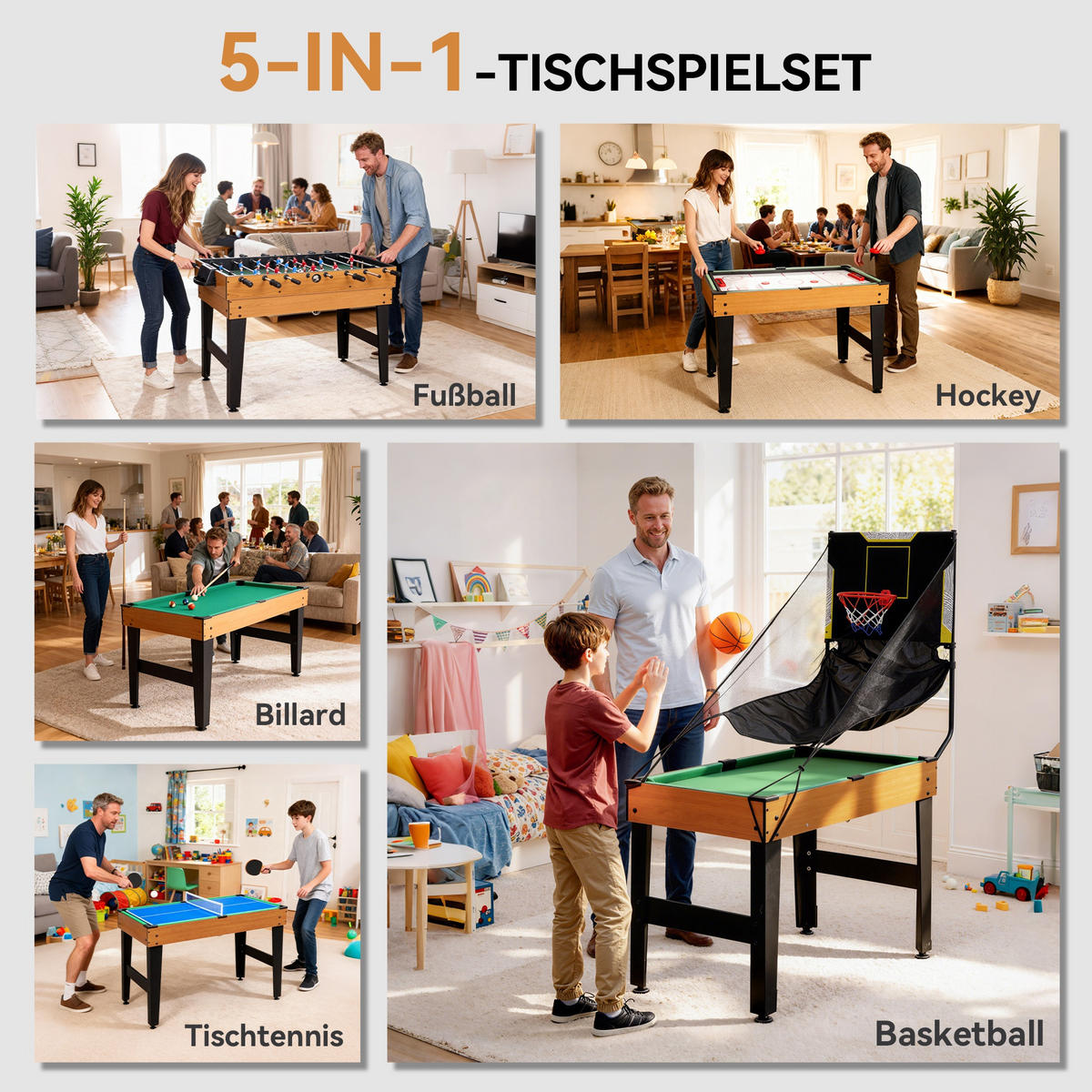 MULTISPIELTISCH 5-in-1 DE-10821 53 Zubehörteile Walnuss - Walnussfarben, Holzwerkstoff (108/134cm) - ComfortXL
