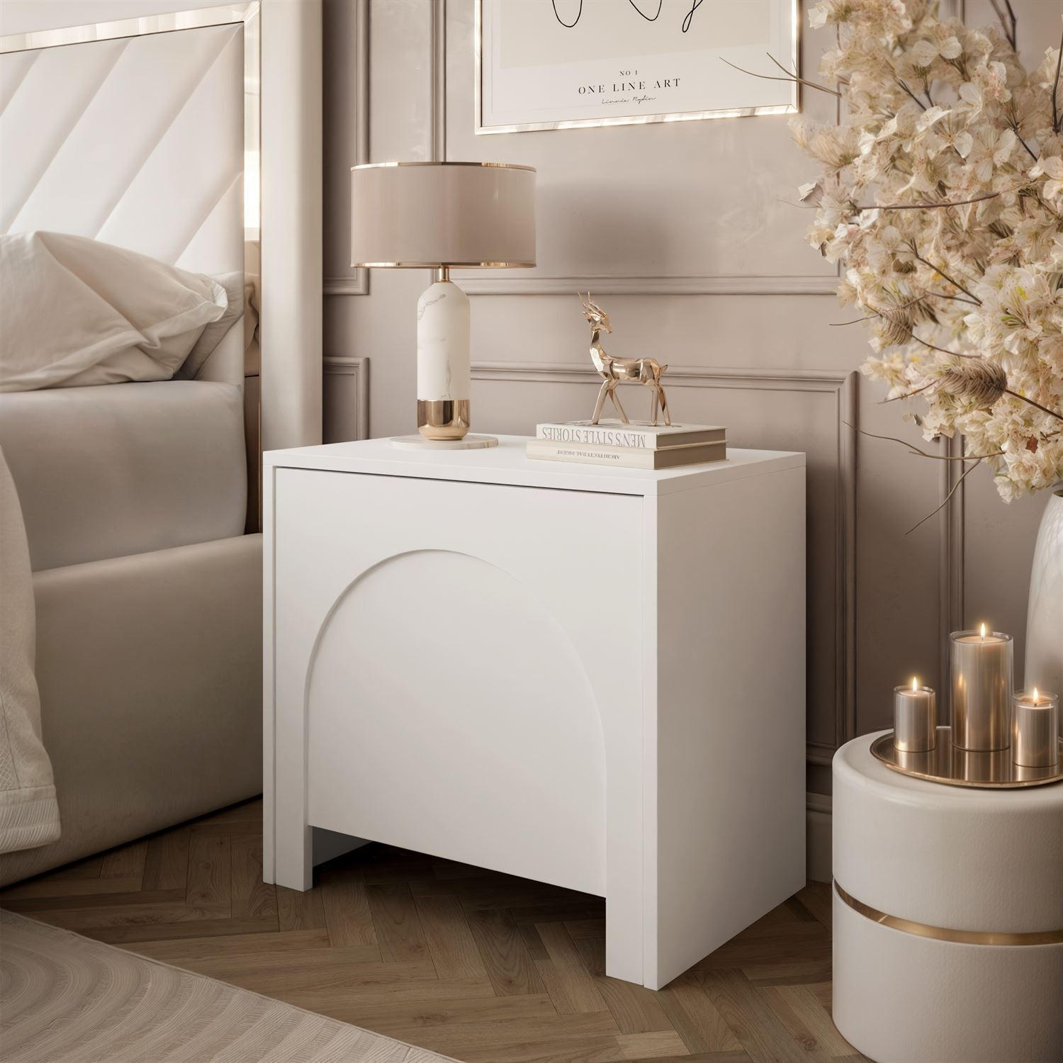 NACHTTISCH ARIADNA weiß - Weiß, Holzwerkstoff (54/51/35cm)