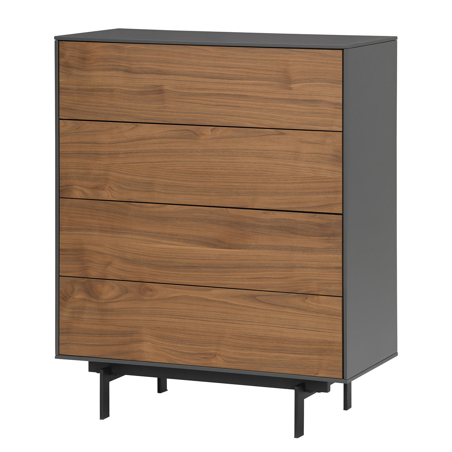FURNIERTE KOMMODE - Dunkelgrau/Walnussfarben, Holzwerkstoff/Metall (80/100/40cm) - home24