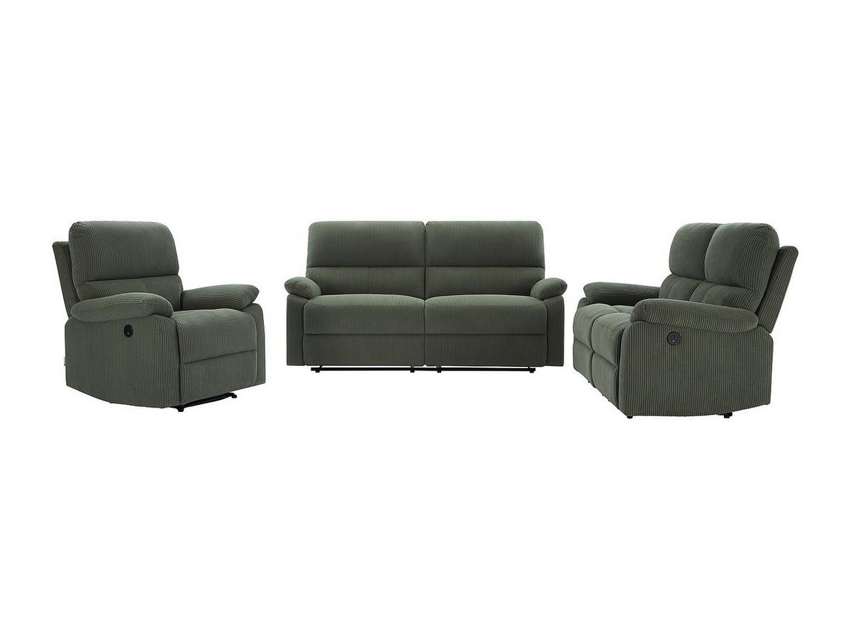 SOFAGARNITUR mit Relaxfunktion - 6 Personen-Sitzer - Stoff - Grün - - Grün, Textil (89/102/89cm) - Vente-Unique